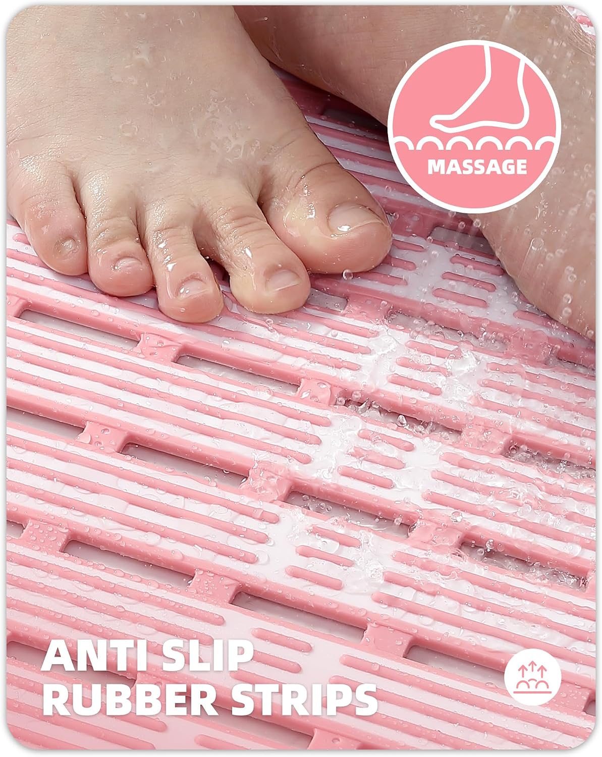 Color&Geometry Shower Mat 16"x27", Bathtub Mat Non Slip with Suction Cups, Bath Matts for Shower Floor/Inside Shower, Quick Dry, Easy Clean, Cut to Size Bath Tub Mat, Light Pink and White