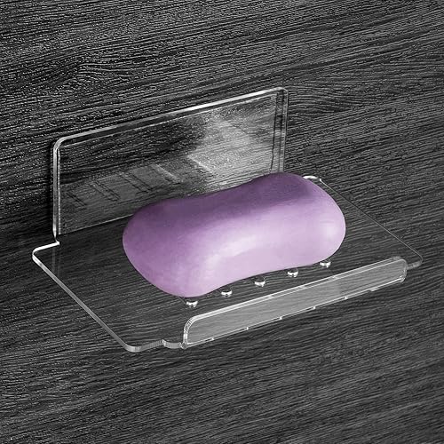 Miniatura 14 de Paquete de 2 soportes de jabón para pared de ducha, jabonera autoadhesiva de 5 ranuras para ducha, soporte de jabón de ducha montado en la pared,