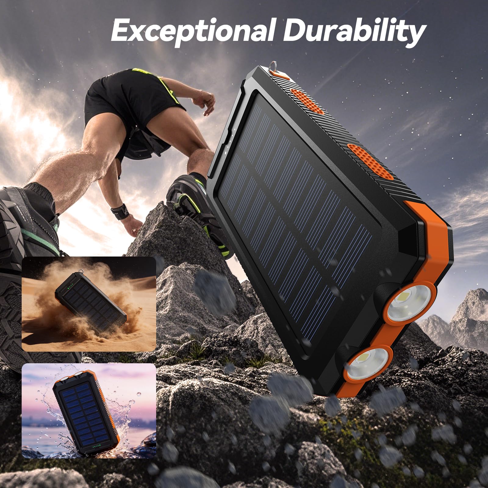 Vikeri Solar Power Bank 26800mAh, Portable Solar Charger, Portable Charger USB C Fast Charging Outdoor with Flashlight 4 Output Ports for Smartphones Tablets and More (Orange) — view 6