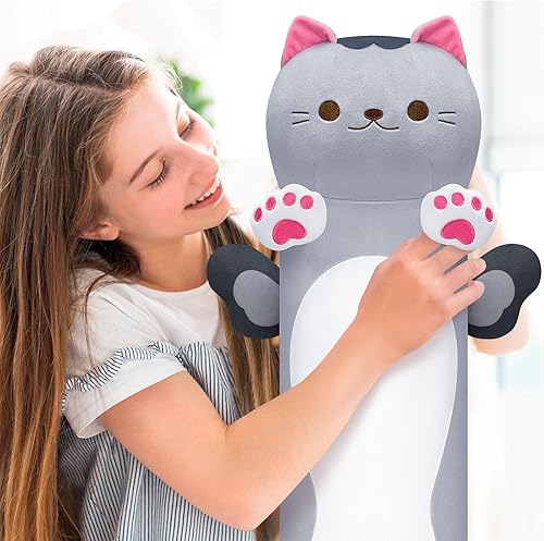 Miniatura 7 de KMUYSL Almohada de felpa de gato, juguetes de peluche de gatos, juego de almohada de felpa suave Kawaii para niños y adultos, regalo ideal de