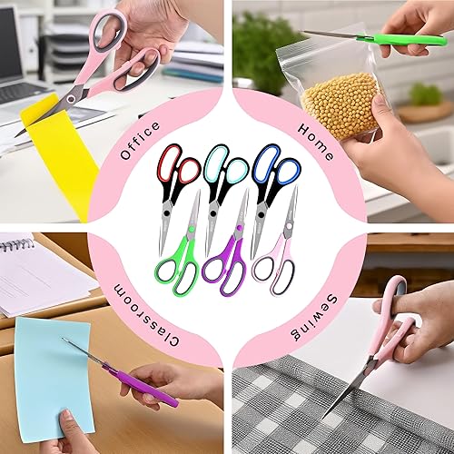 Miniatura 6 de Tijeras a Granel de 24 Colores, Rkqoa Paquete de Tijeras Multiusos de 8" - Tijeras Gruesas y Afiladas para Suministros de Oficina, Escuela, Costura