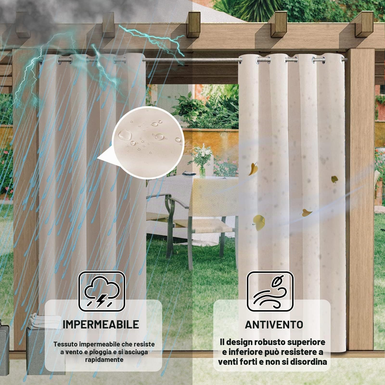 Tenda per Esterno, resistente alle intemperie 24 colori, tenda da Sole per Balcone, Patio, Portico, Pergola, Gazebo B177xH241CM