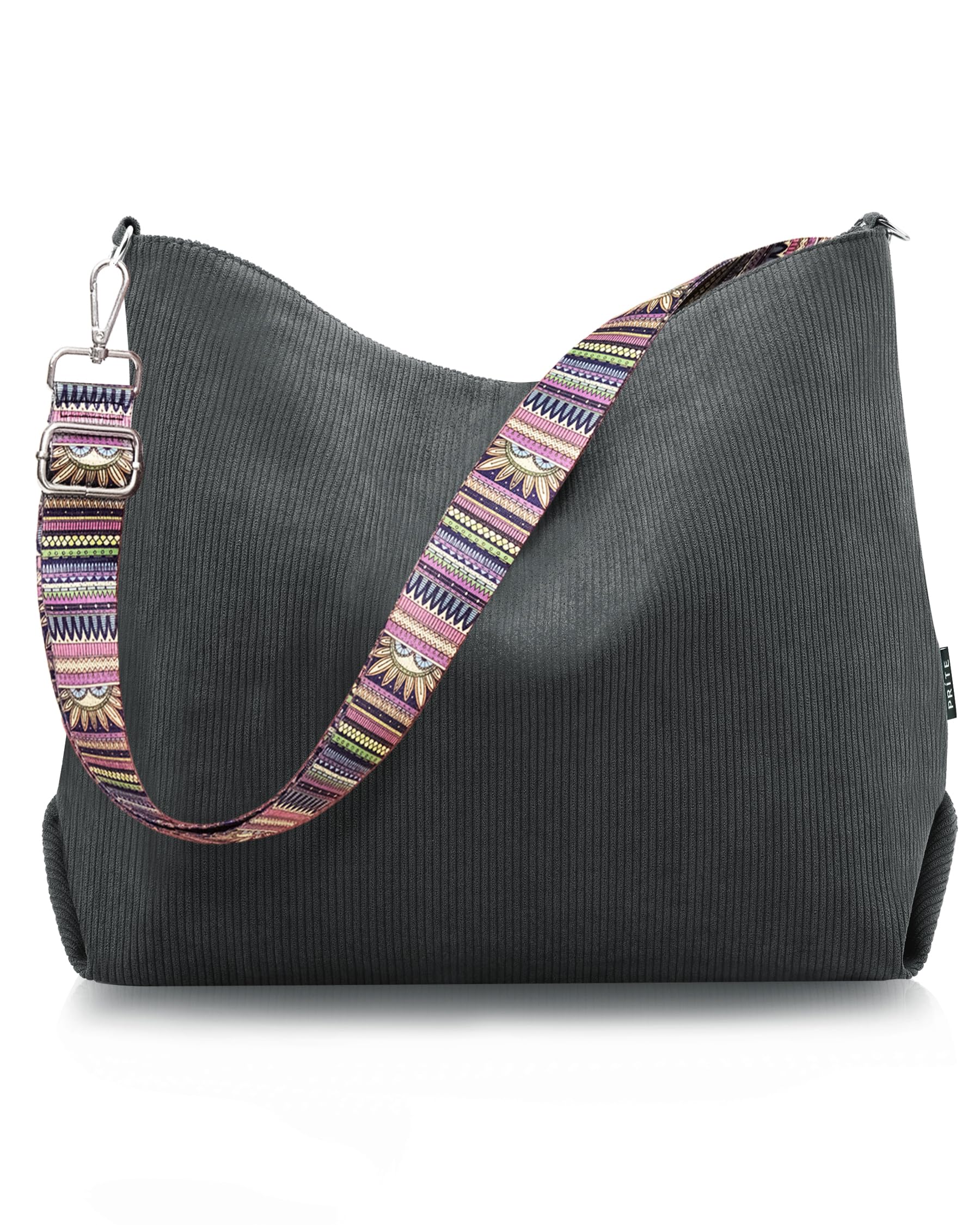 Prite Shopper Tasche Damen Groß Cord Tasche Tote Bag mit Verstellbarem Schultergurt für College Schule Arbeit Reisen Einkaufen（Grau）