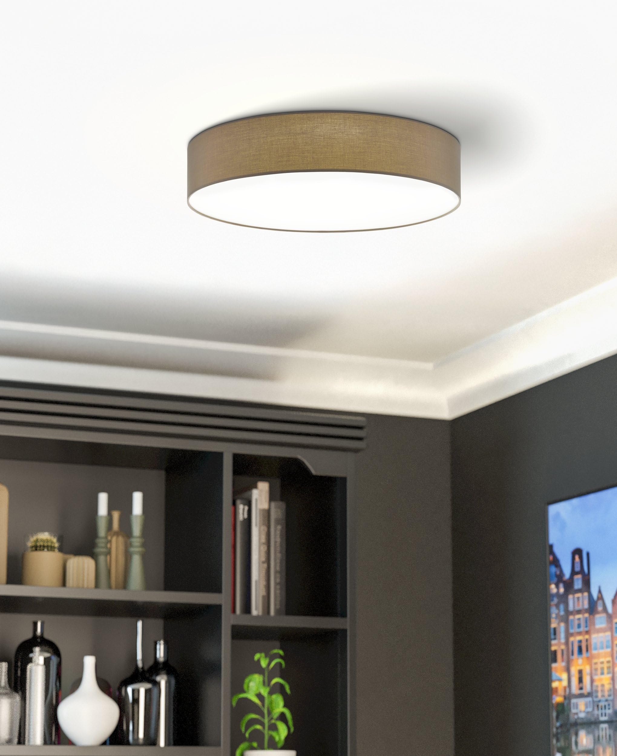 EGLO Deckenlampe Pasteri,5 flammige Deckenleuchte Modern | Wohnzimmerlampe aus Textil und Kunststoff in Weiß, Taupe, Flurlampe Decke mit E27 Fassung, Ø 76 cm