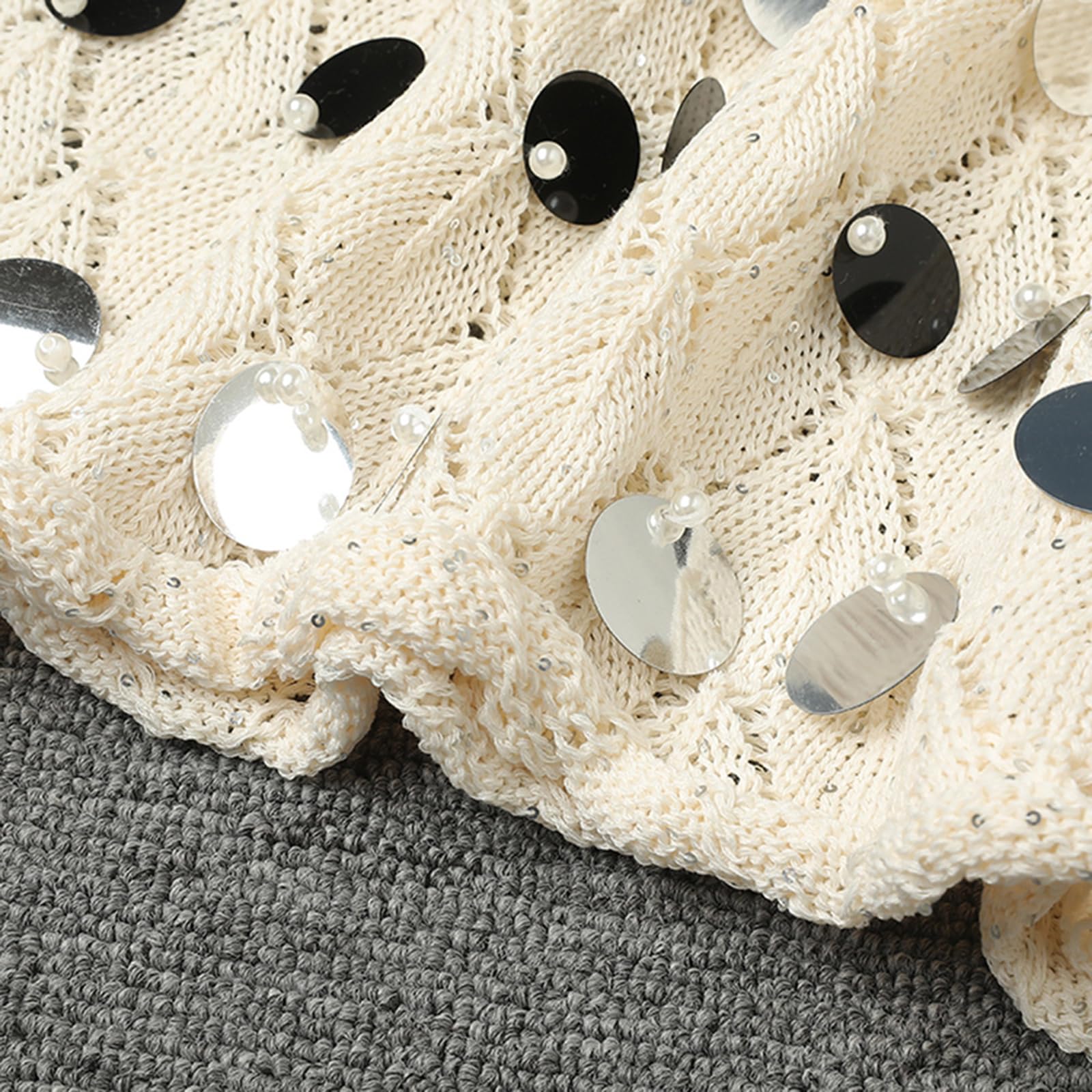 Damski oversizowy sweter brokatowy cekinowy Hollow Out z długim rękawem luźna dzianinowa koszula sweter Top