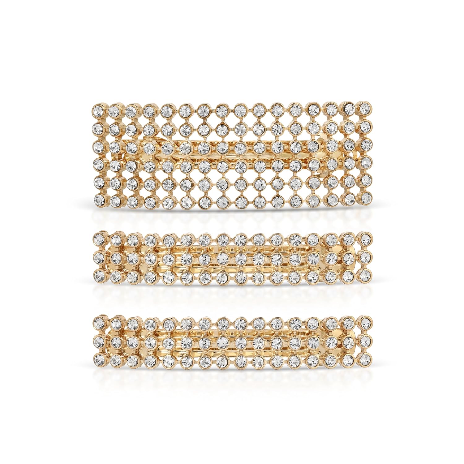 Ettika Gold Hair Clips. Hair Barrettes for Women, Hair Accessories. 3" Disco Doll Crystal Barrette Set of 3 in Gold Tone