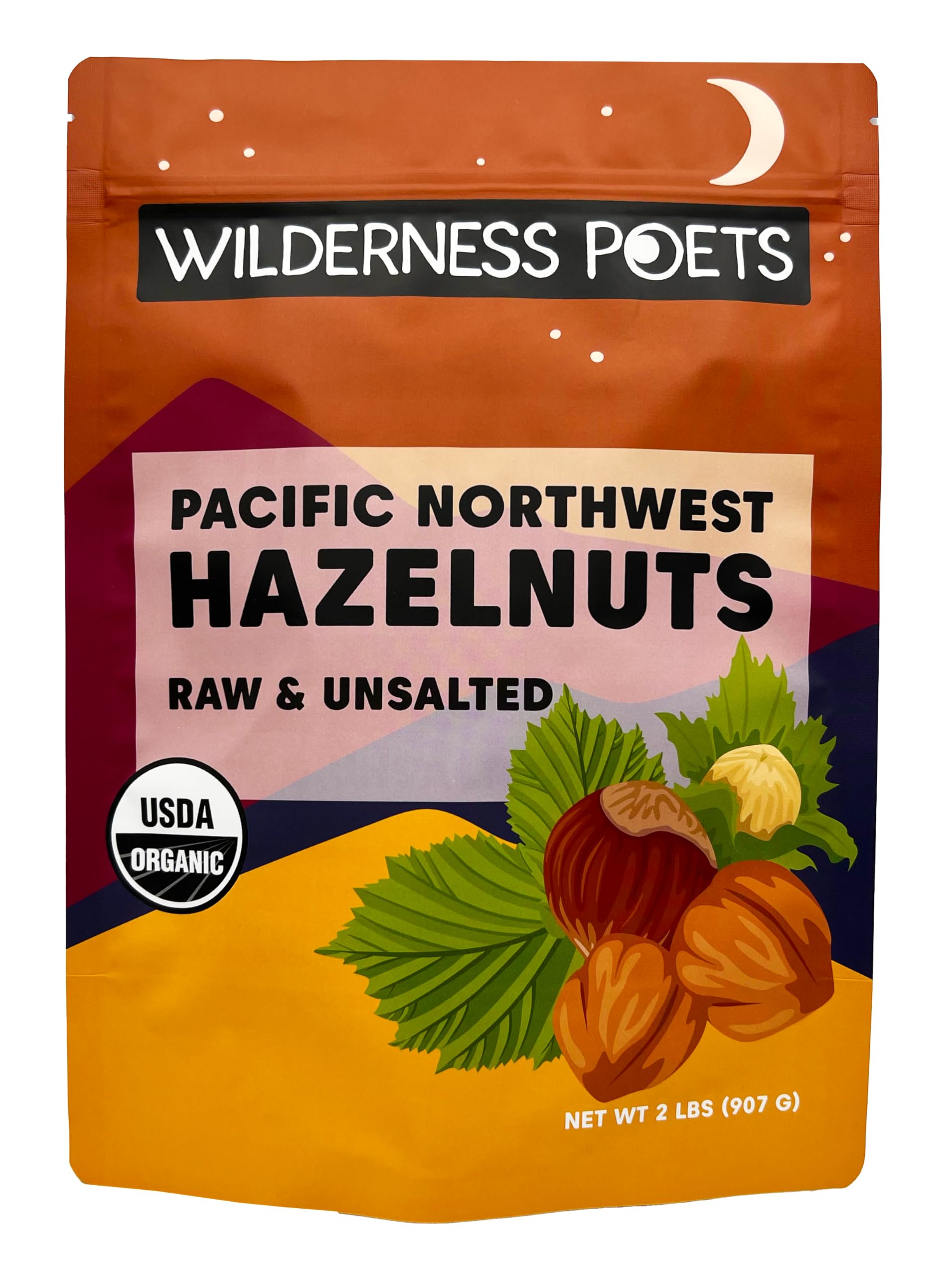 Wilderness Poets, Organic, Pacific Northwest-Grown Hazelnuts - Raw, Whole Nuts with Skins, No Shells. Bulk Size (32 Ounce - 2 Pound)