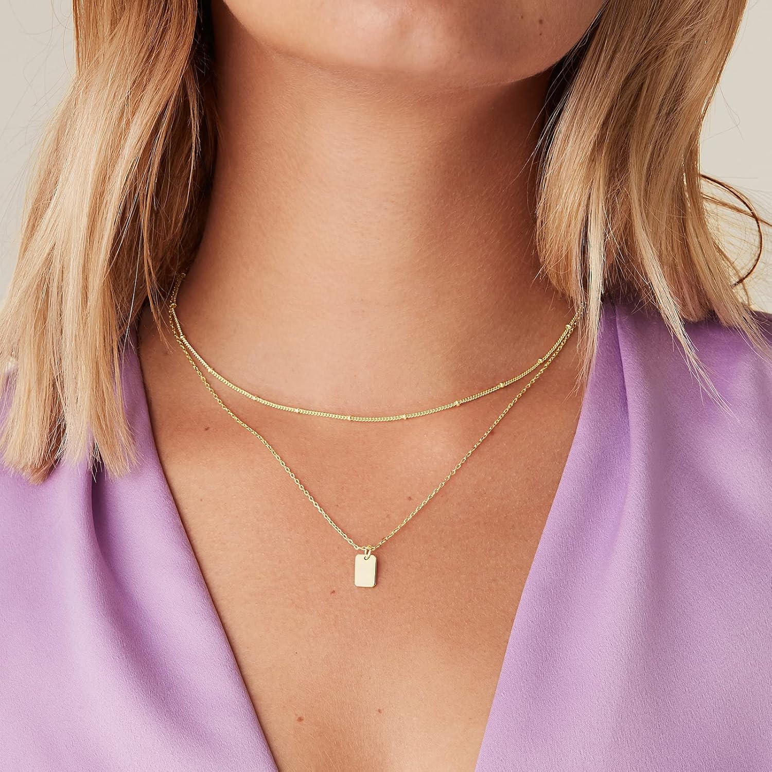 PAVOI 14K Gold Plated Layered Chain Necklaces for Women, Minimalist Pendant image 4