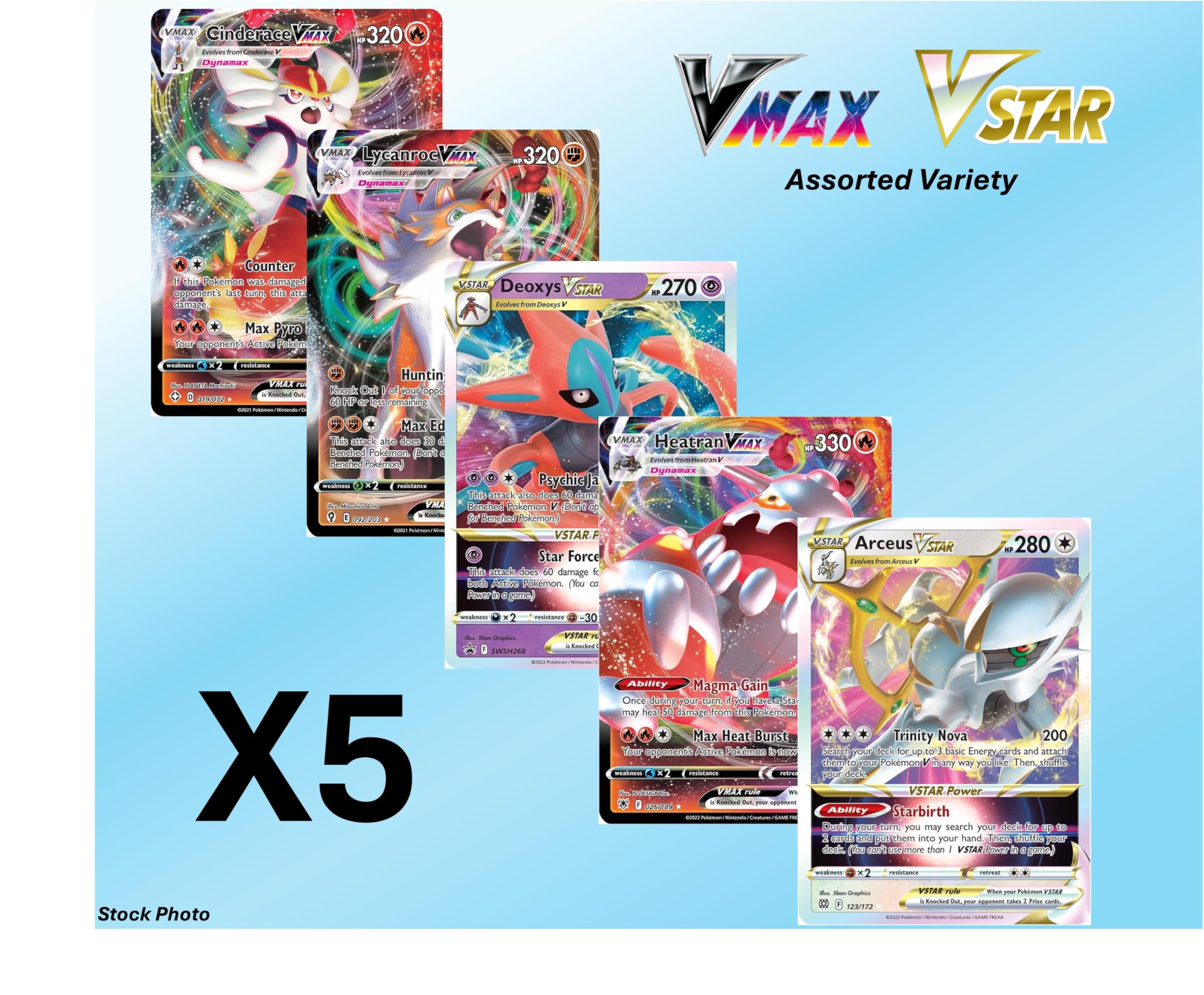 Pokémon 5 x VMAX / VSTAR kart seti, yinelenmemiş : Amazon.com.tr