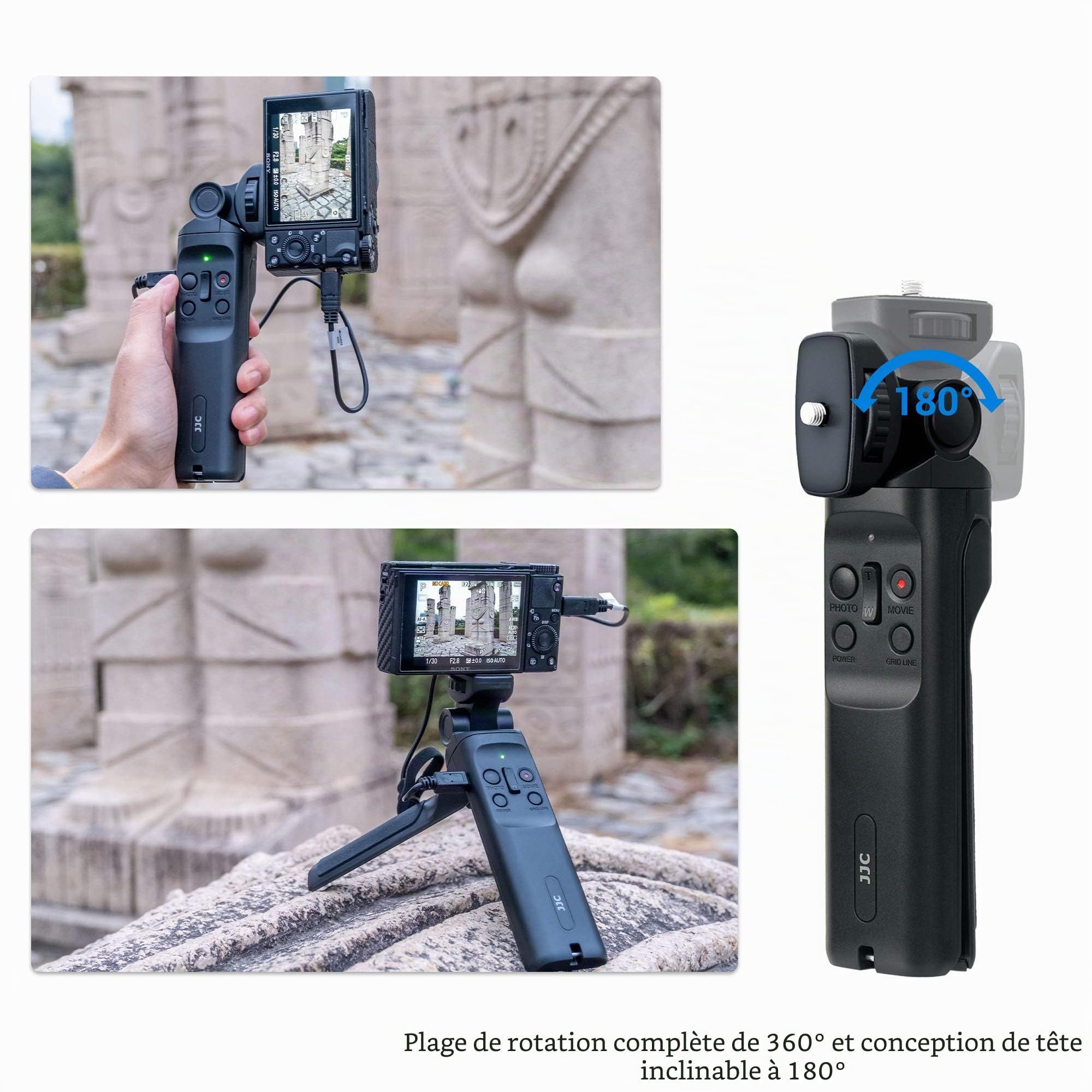 JJC Poignée de Prise de Vue et trépied avec Télécommande pour Sony a7 IV a1 ZV-1 RX100 VII, RX100 VI, RX100 VA, RX100 V, RX100 IV, a9 II, a9, a7S III, a7S II, a7S - pour Sony GP-VPT1