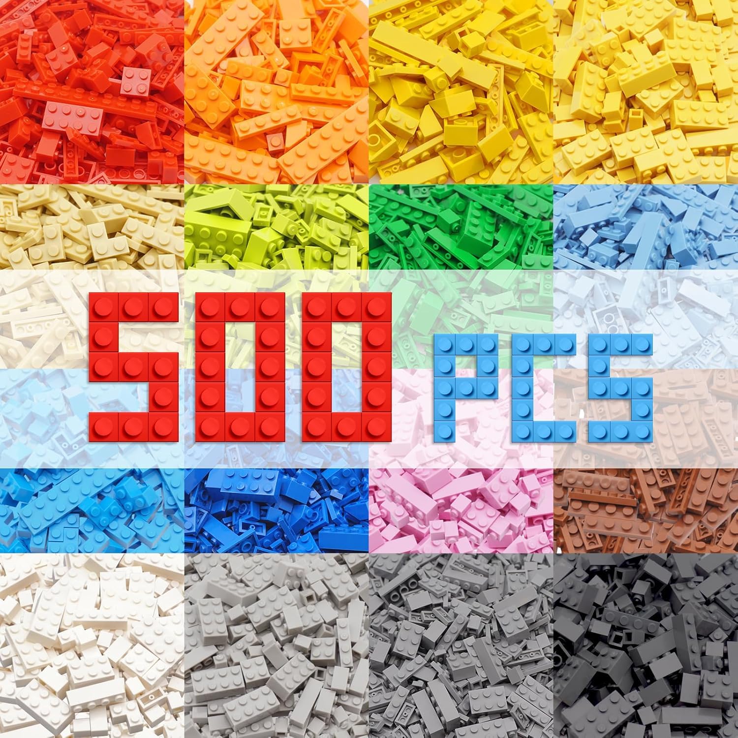 HIUME Building Bricks Classic 500 Pieces Kids Building Blocks Box Compatible with Construction Building Blocks