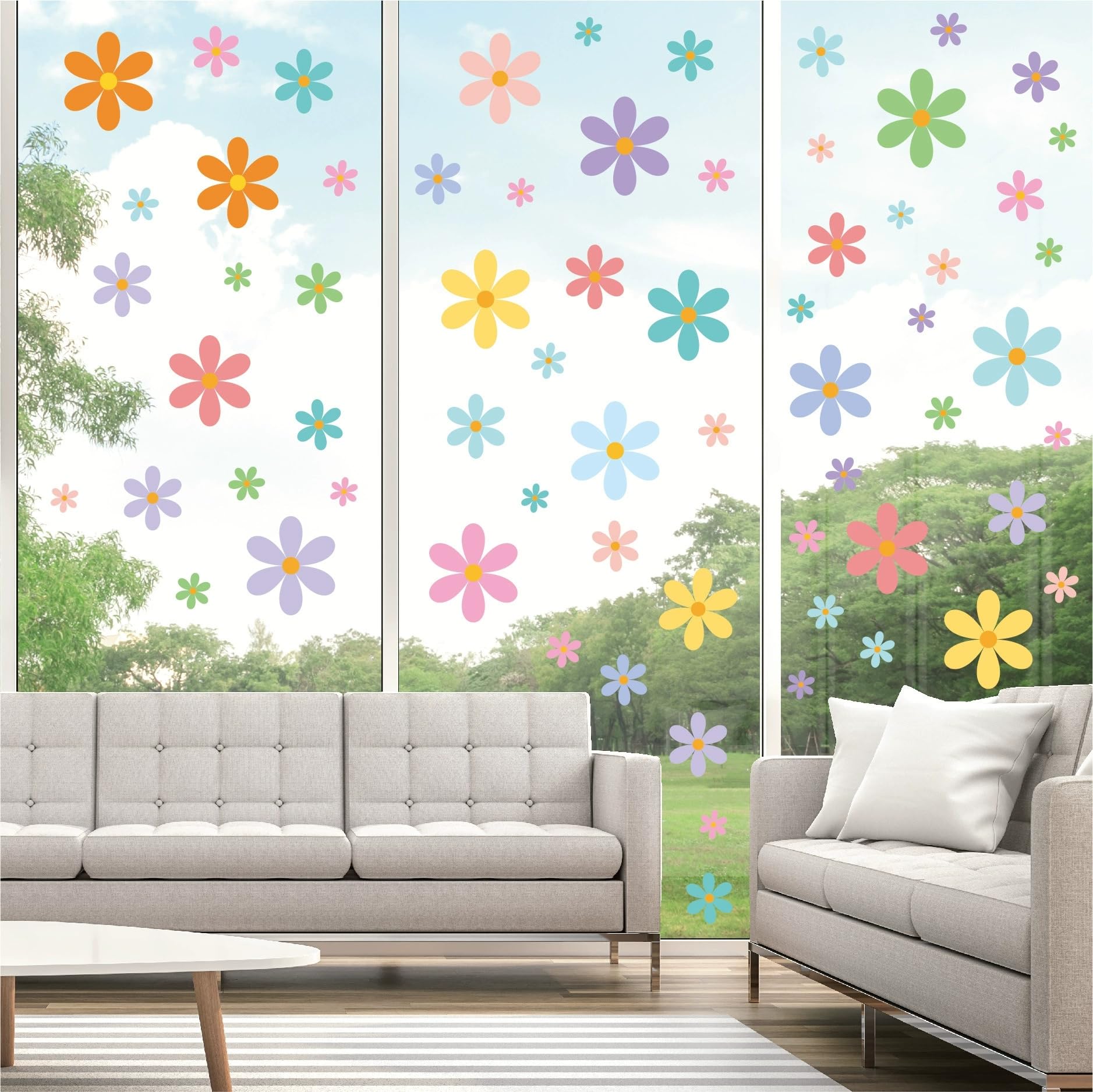 12Sheets Color Boho Daisy Flower Wall Art Decals,Cartoon Retro Small Fresh Floral Wall Stickers for Baby Boys and Girls Bedroom Kindergarten Classroom Nursery Living Room Home Party DIY Decor