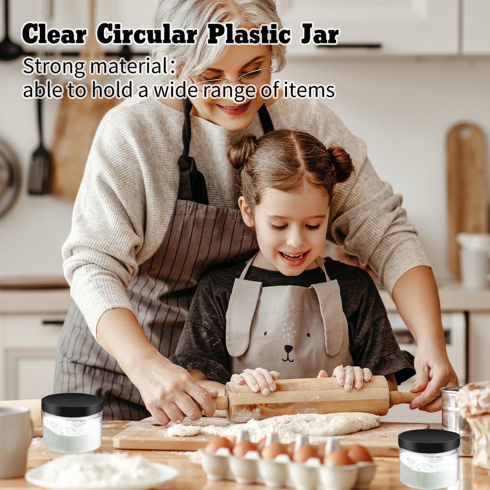 60 tarros de plástico transparente de 10 onzas, recipientes cilíndricos redondos herméticos de rosca en boca ancha con tapas para alimentos, cocina, miel, mantequilla, cosméticos, 2 colores