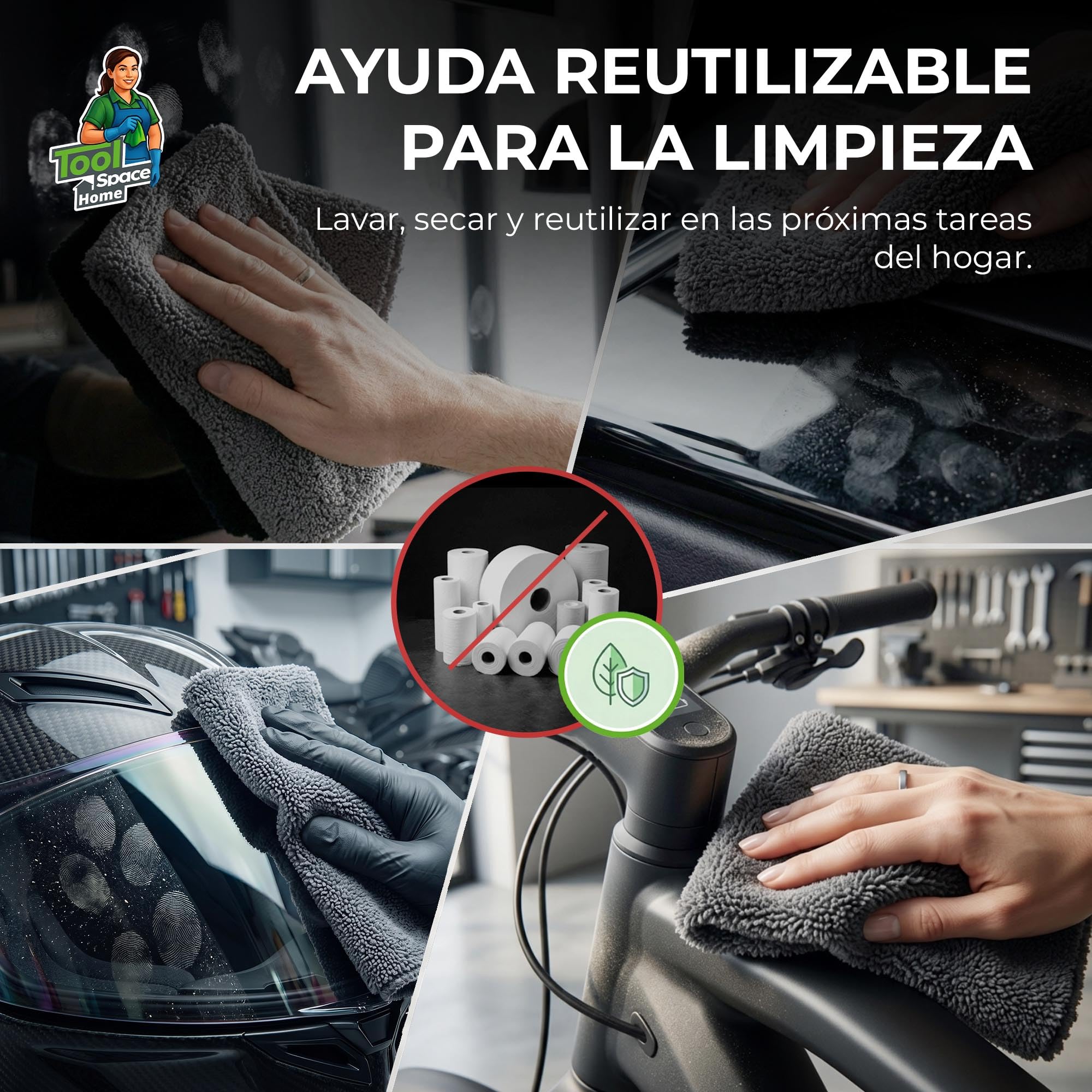 ToolSpace Paños Microfibra Detailing 40x40 cm 10 Unidades 320 gsm para Coche Pulido Pintura Cera Cristales Llantas Salpicadero Suaves Absorbentes Sin Rayas Cuidado Coche Auto Detailing
