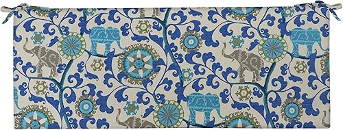 RSH Décor - Cojín de banco de espuma de 2 pulgadas para interiores y exteriores, con lazos, (36 x 14 x 2 pulgadas) a elegir color (elefante azul