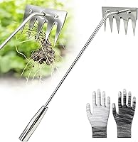 Wggkeep 2026 Weed Puller Tool - 5-Tooth Stainless Steel Manual Weeder Rake with Gloves for Gardens, Lawns & Farms