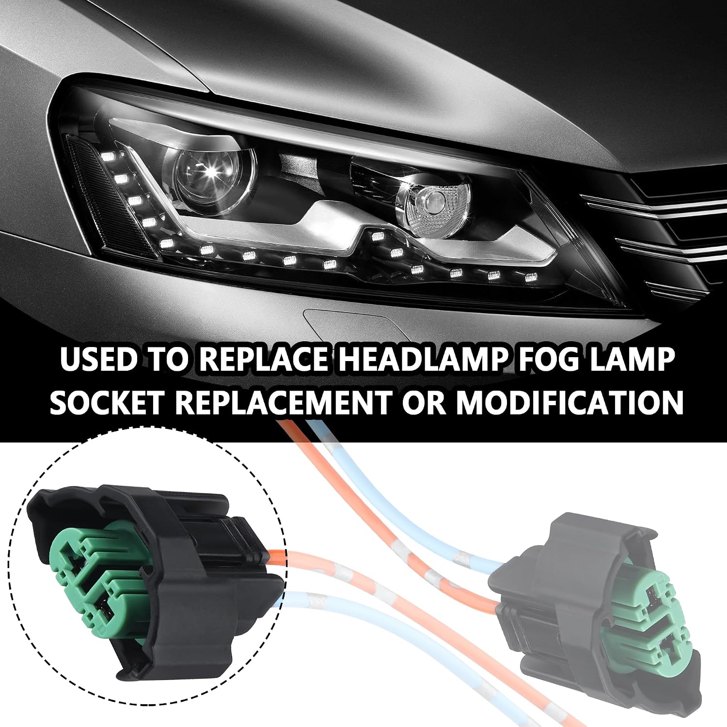 2PCS H8/H11 Headlight Connector with 4 Inch Wire Pigtail,Female Adapters Fog Light Harness/Headlight Wiring Harness Compatible with Honda,Ford,Toyota,GMC,Professional Car Accessories