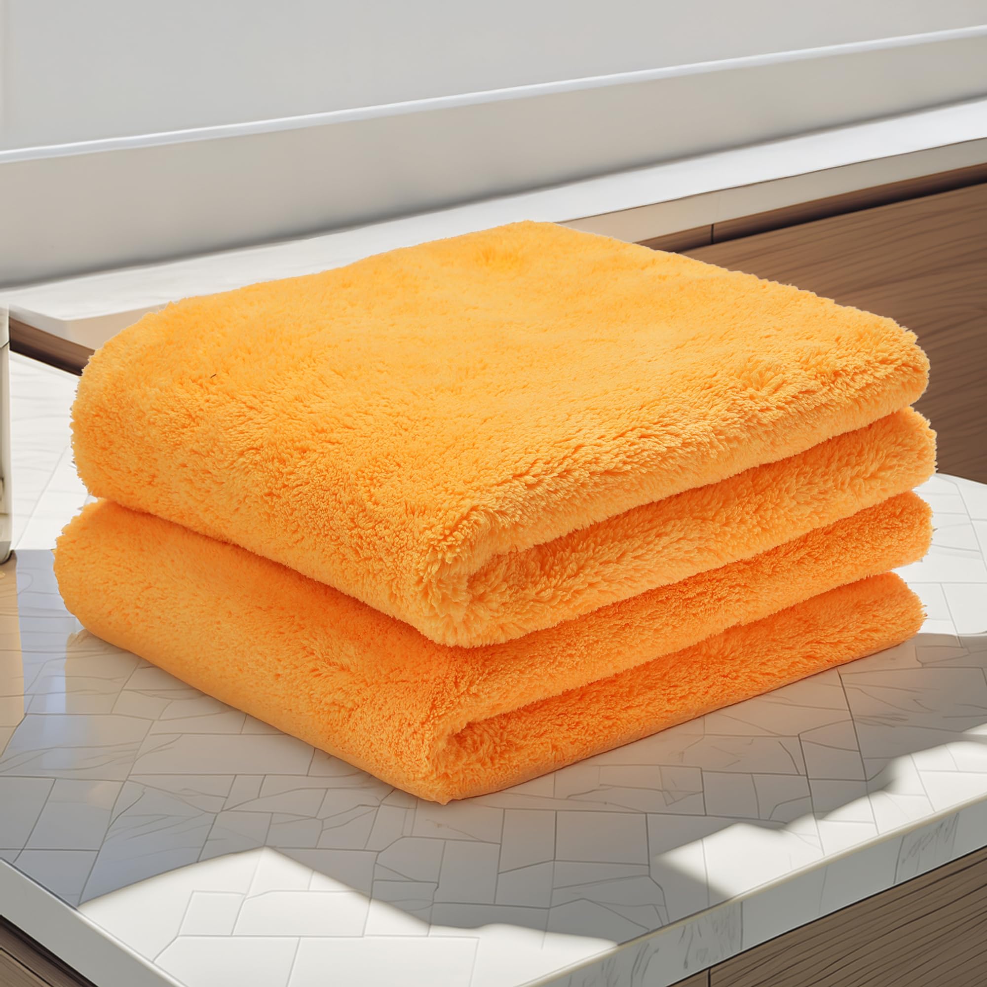 Cutting EDGE 500 GSM – Set of 2 – Coral Fleece Microfiber Cloth (40 x 40 cm), Ultra Soft Thick Lint-Free & Scratch-Free Towel for Car Cleaning, Drying, Polishing & Detailing (Orange)-picture-14