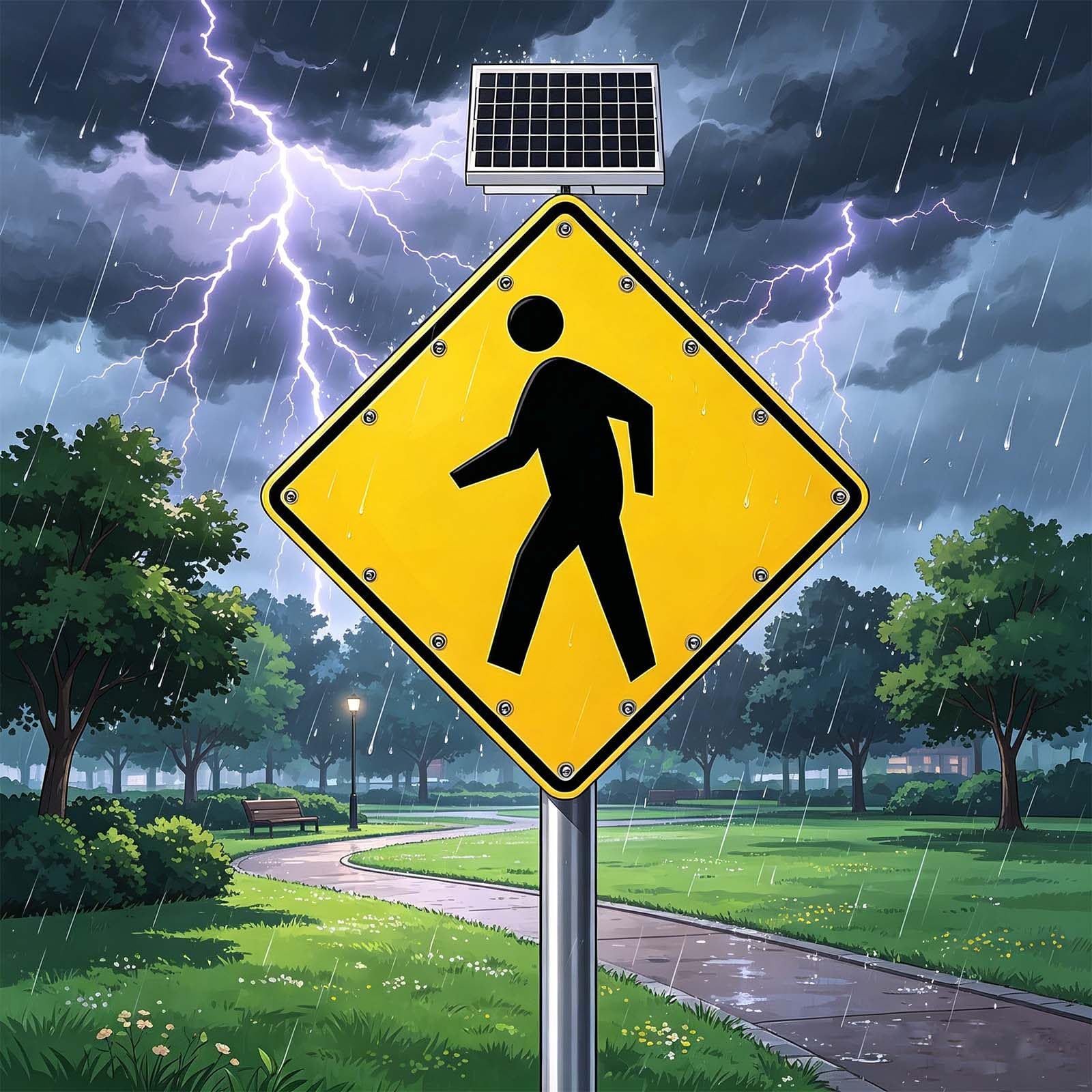 QFGain Solar LED Flashing Pedestrian Crossing Sign, 16 Chip Strobe Beacon for Road Construction or Park Entrance, Auto Light Sensor, IP65 Aluminum Case 24in