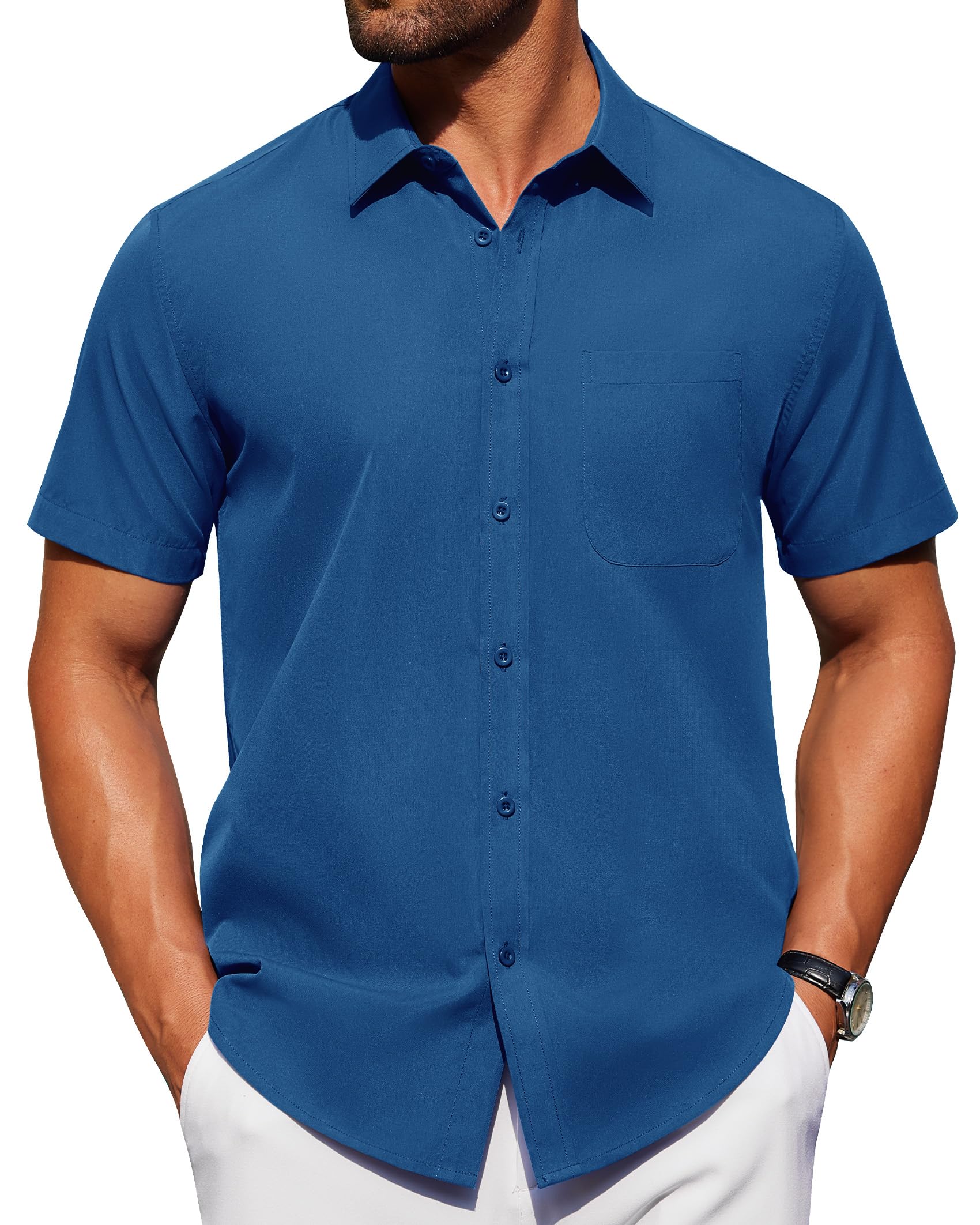 Alimens & Gentle Men's Short Sleeve Dress Shirts Wrinkle Free Untucked