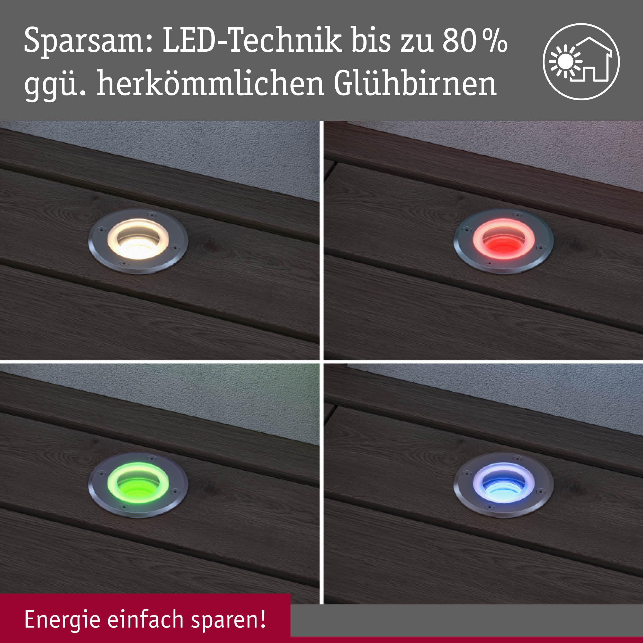 Paulmann 94845 LED Außenleuchte Bodeneinbauleuchte Smart Home Zigbee Floor IP67 rund 110mm RGBW+ 4,9W 300lm 230V Eisen gebürstet Außenleuchte