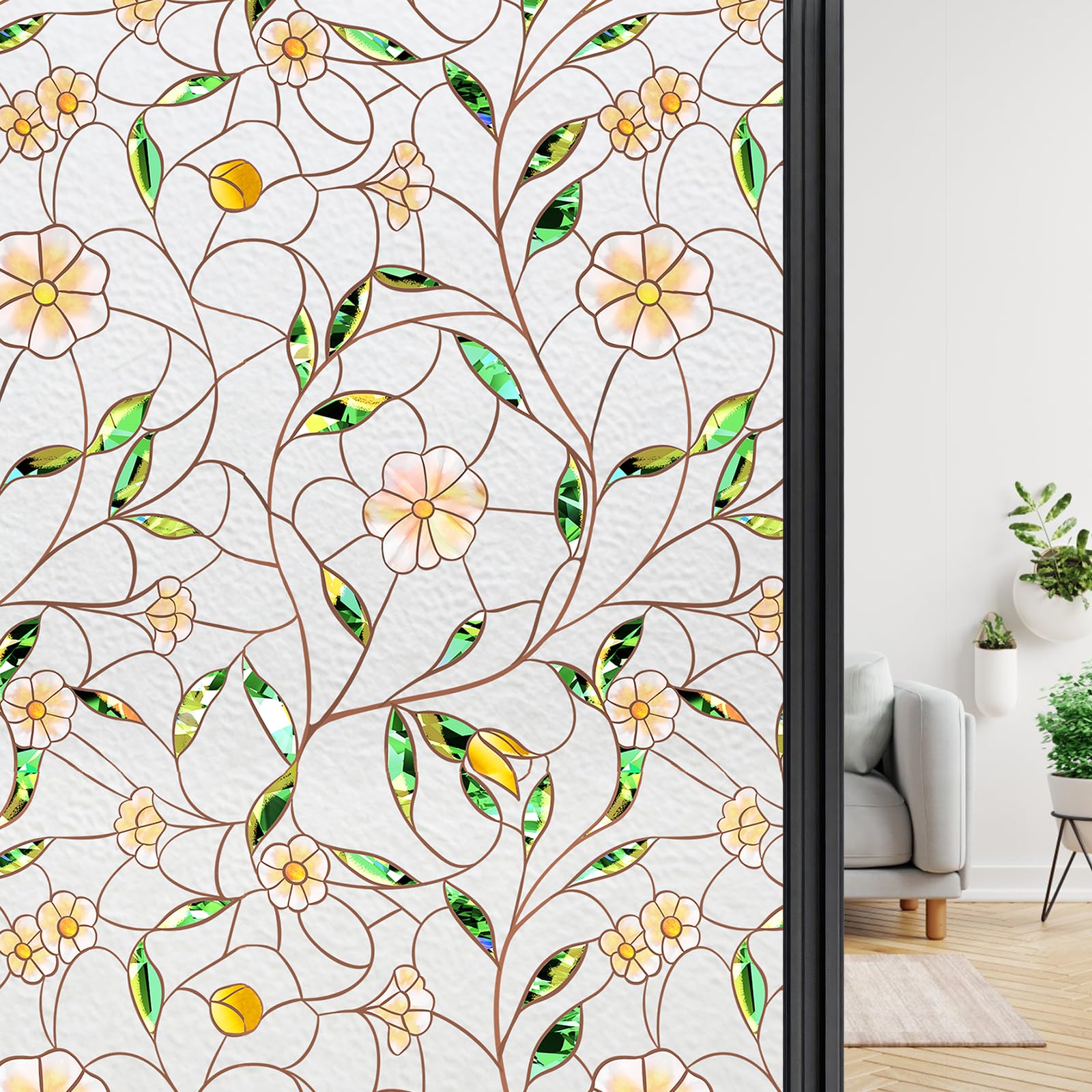 ConCus-T Orange Flower Window Film Privacy Vinyl, 44.5 X 200 CM