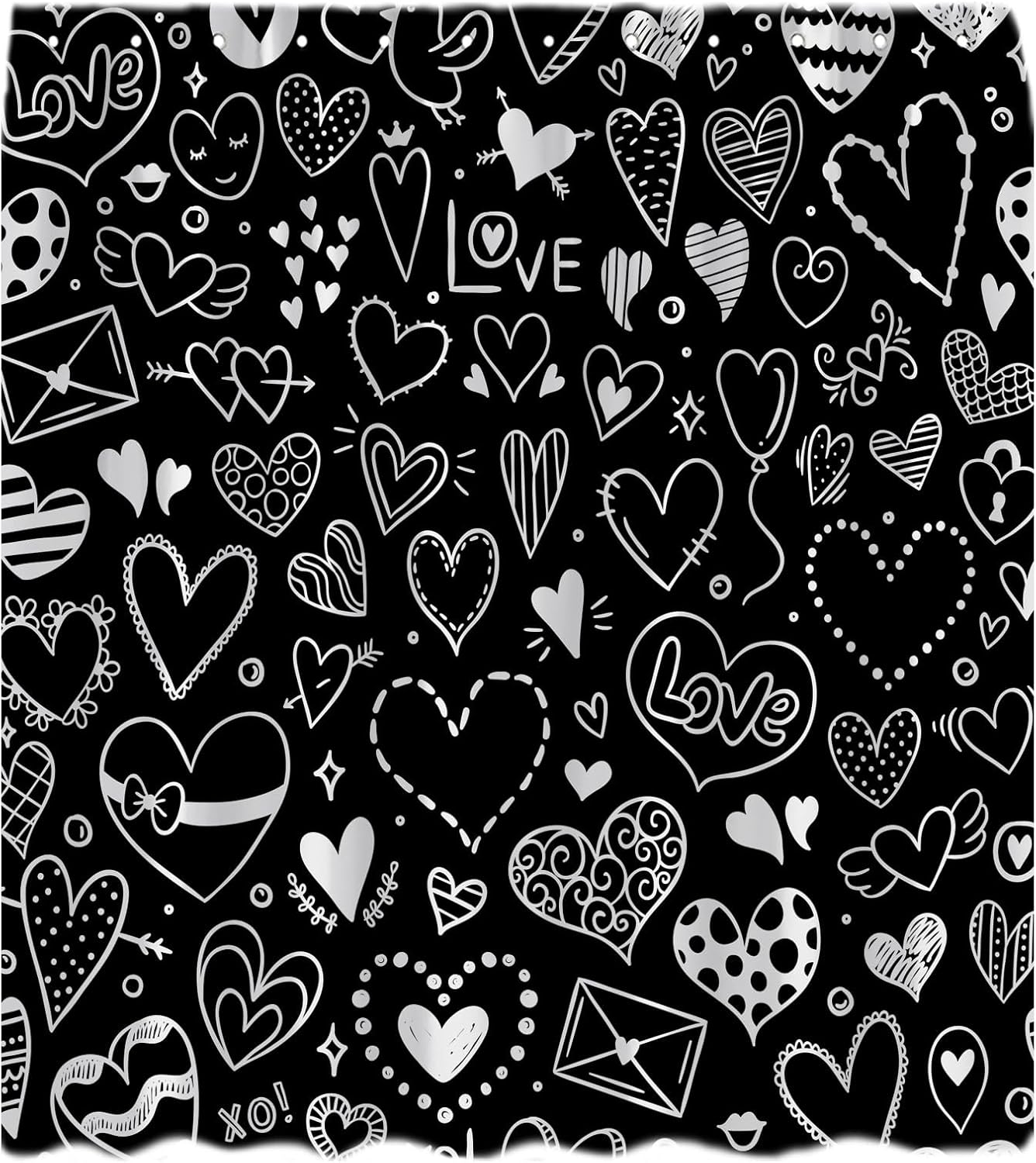 Valentine's Day Shower Curtain Black White Sweet Love Heart Romantic Couple Wedding Abstract Creative Bathroom Decor Fabric Curtain with Hooks