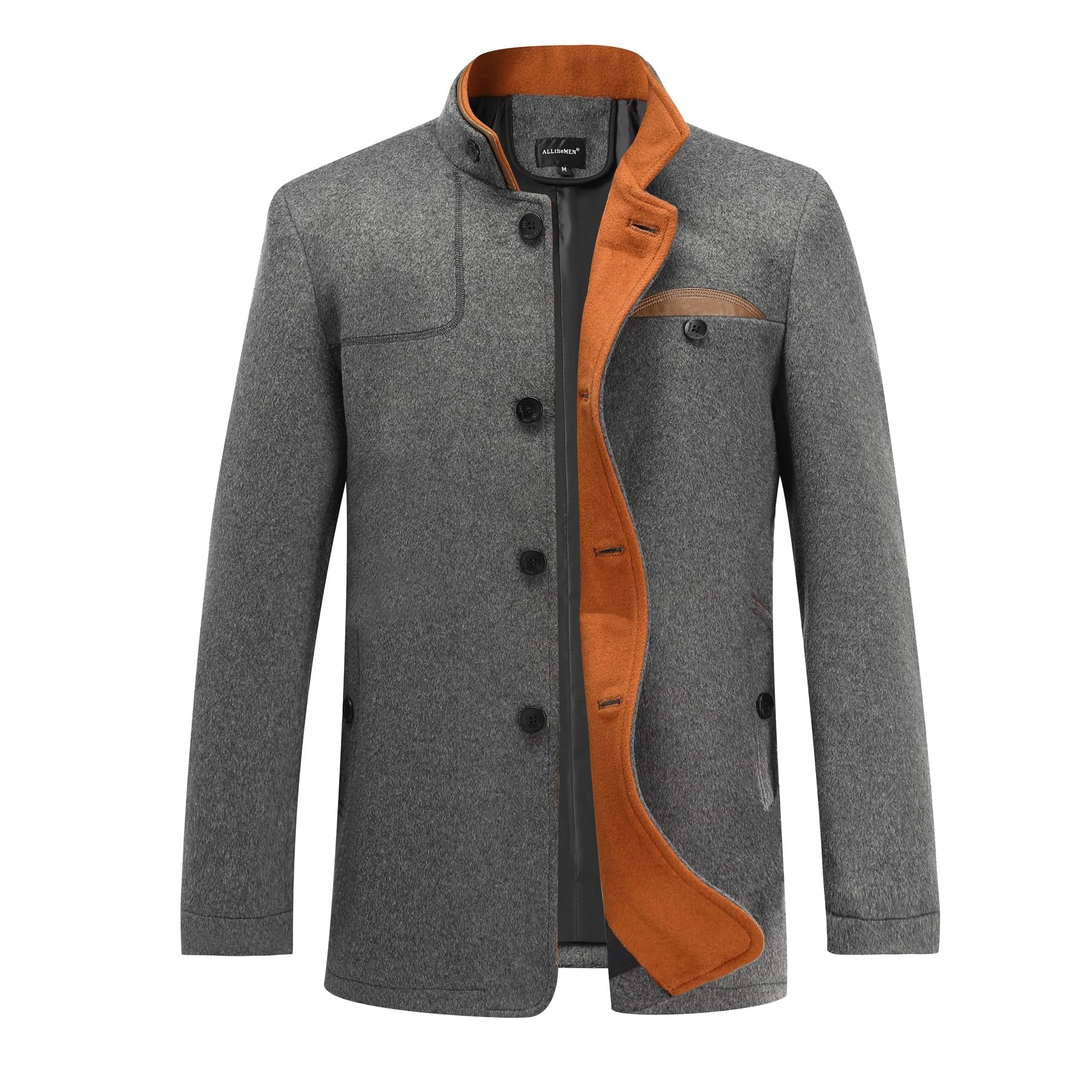 allthemen Men's Slim Fit Stand-Up Collar Wool Coat Winter Winter Jacket Medium Length for Business Leisure-picture-11