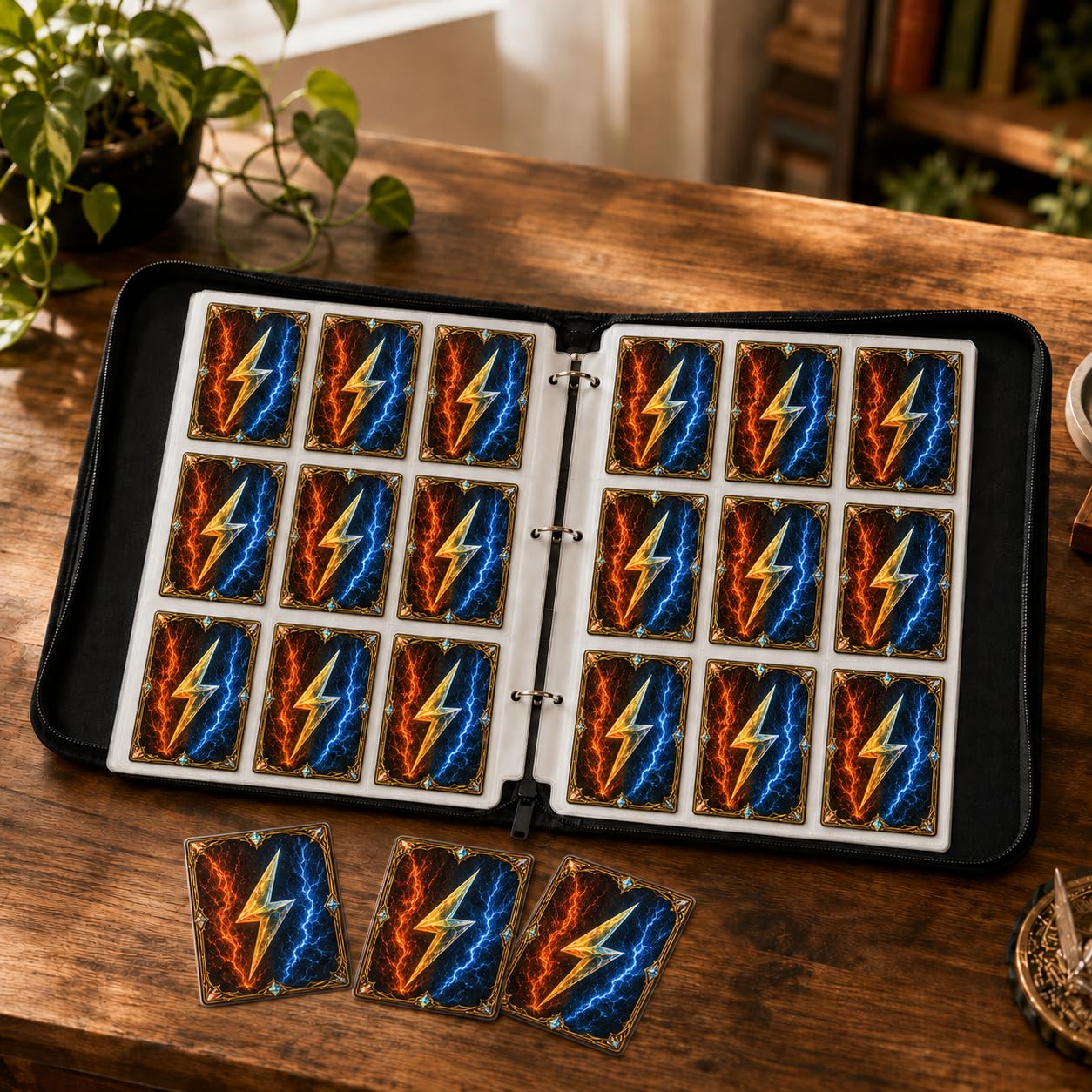 Sammelkarten Binder Album mit Hüllen, Double Sided Pocket Collection Holder Case für Sammelalben Karten Ordner für MTG, TCG, Sportkarten (Lightning Bolt, 9 Taschen)