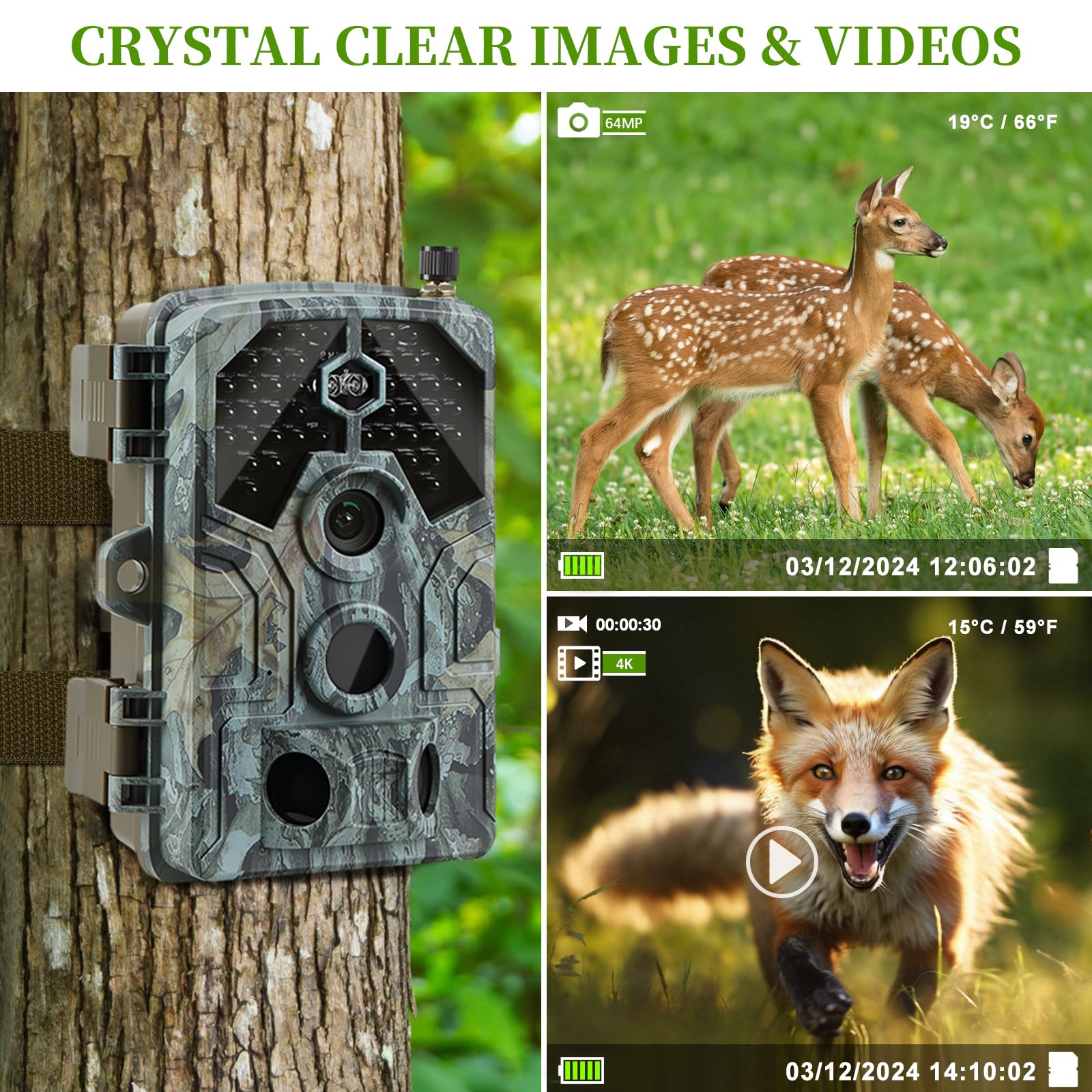 Caméra de Chasse Wi-FI 4K 64MP avec Vision Nocturne Détecteur de Mouvement pour la Chasse, L'observation de la Nature