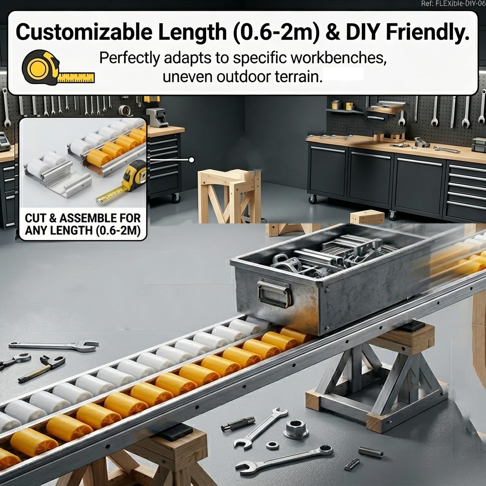 80okG/M Schwerlast Aluminium Rollenbahn, Schwerkraft Rollchenleiste Mit Verstärktem Lager, Gleitschiene Für Industrie Durchlaufregal(Schwarz,B-Long-1.3m)