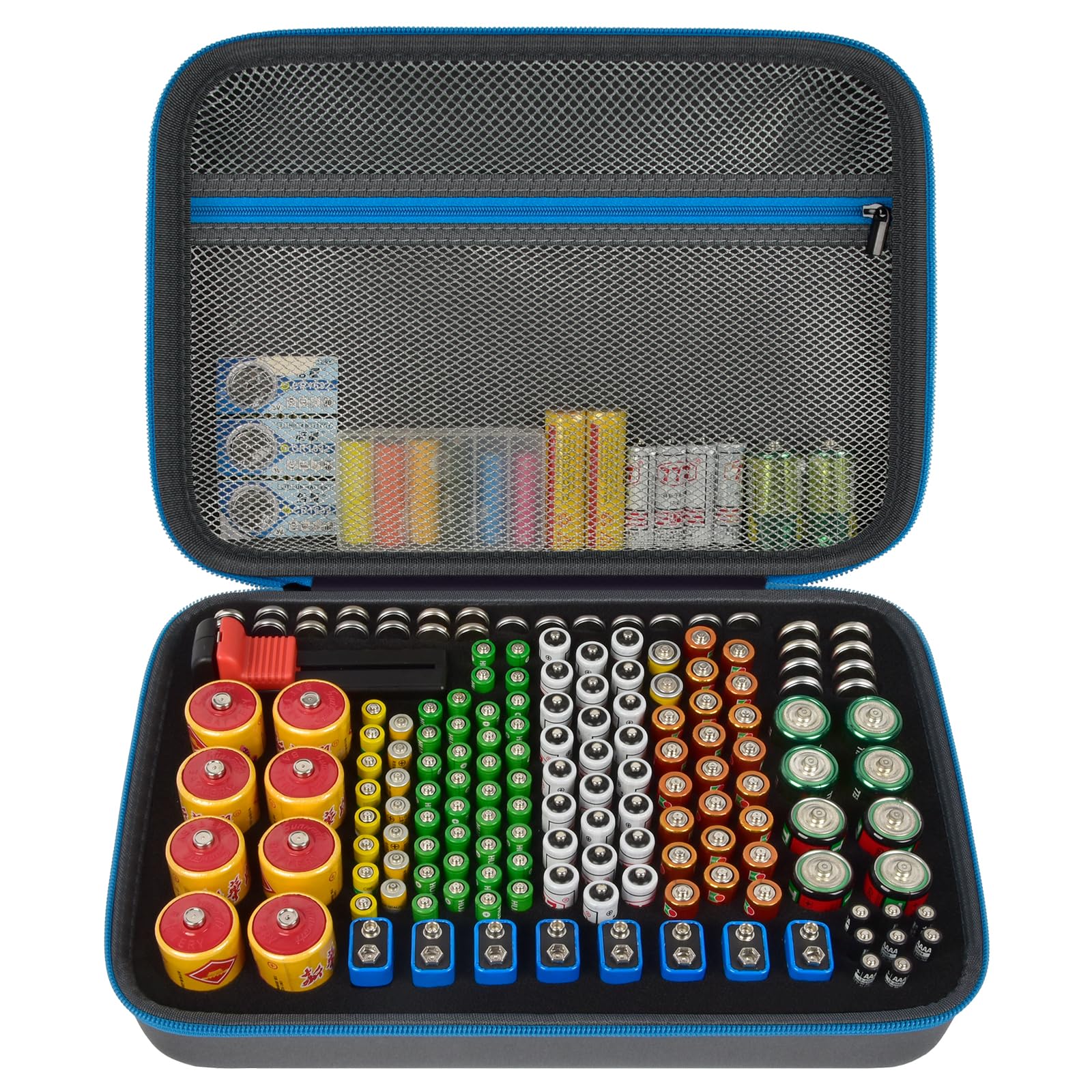 Batterie Aufbewahrungsbox Box, Batteriekasten Koffer mit Batterietester BT-168, Batterie Organizer Hält 161+ Batterien AA AAA C D Cell 9V 3V Lithium LR44 CR2 CR1632 CR2032 - Grau -Nur Fall