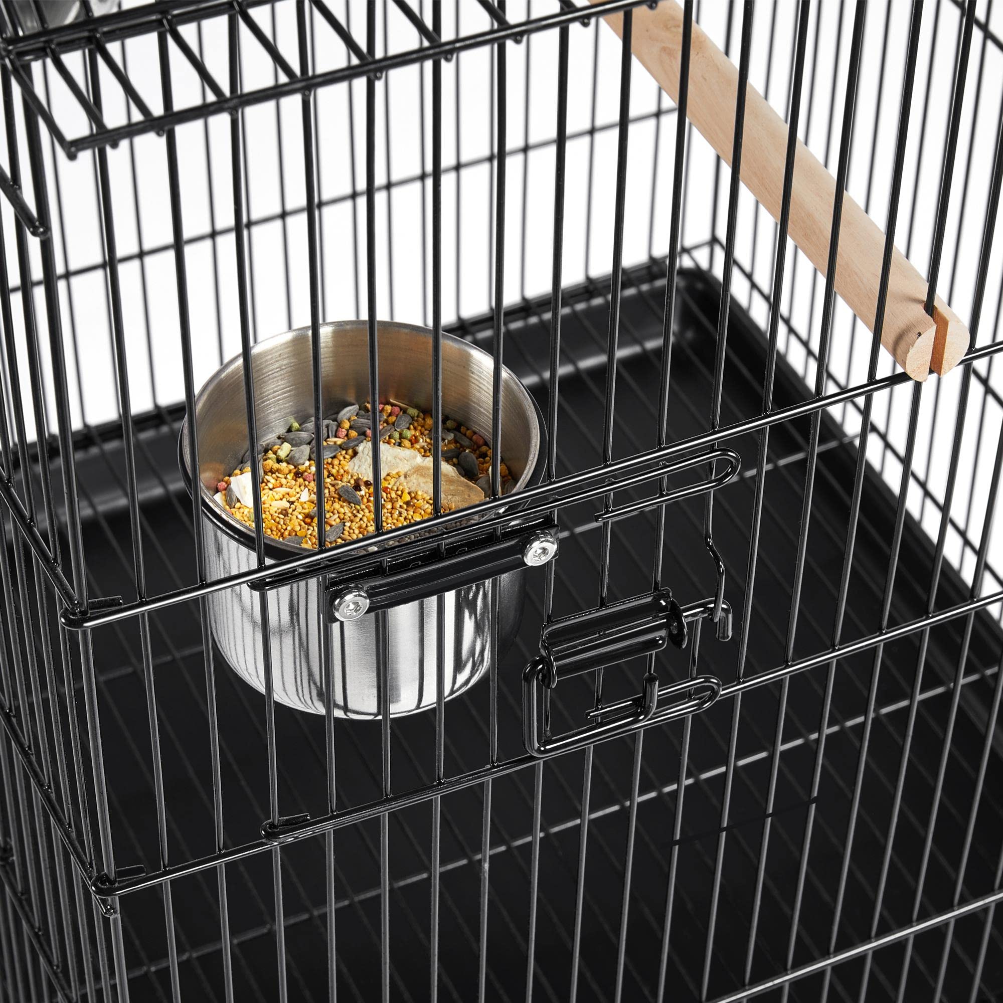 Yaheetech Jaula para Pájaros de Acero Inoxidable, Negro, Jaula con Ruedas Soporte Comedero 59 x 59 x 145 cm