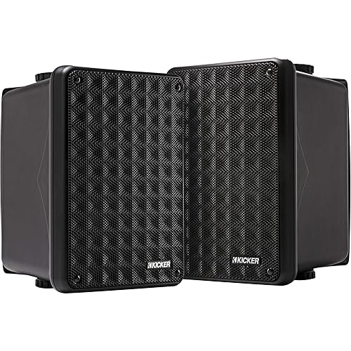 KICKER KB6B 2-Way Full Range Indoor Outdoor Speakers (Pair) Weatherproof Speakers for Patio Garage Poolside in-Home, 6.5 inch woofer, 2x5 inch Horn Tweeter Black