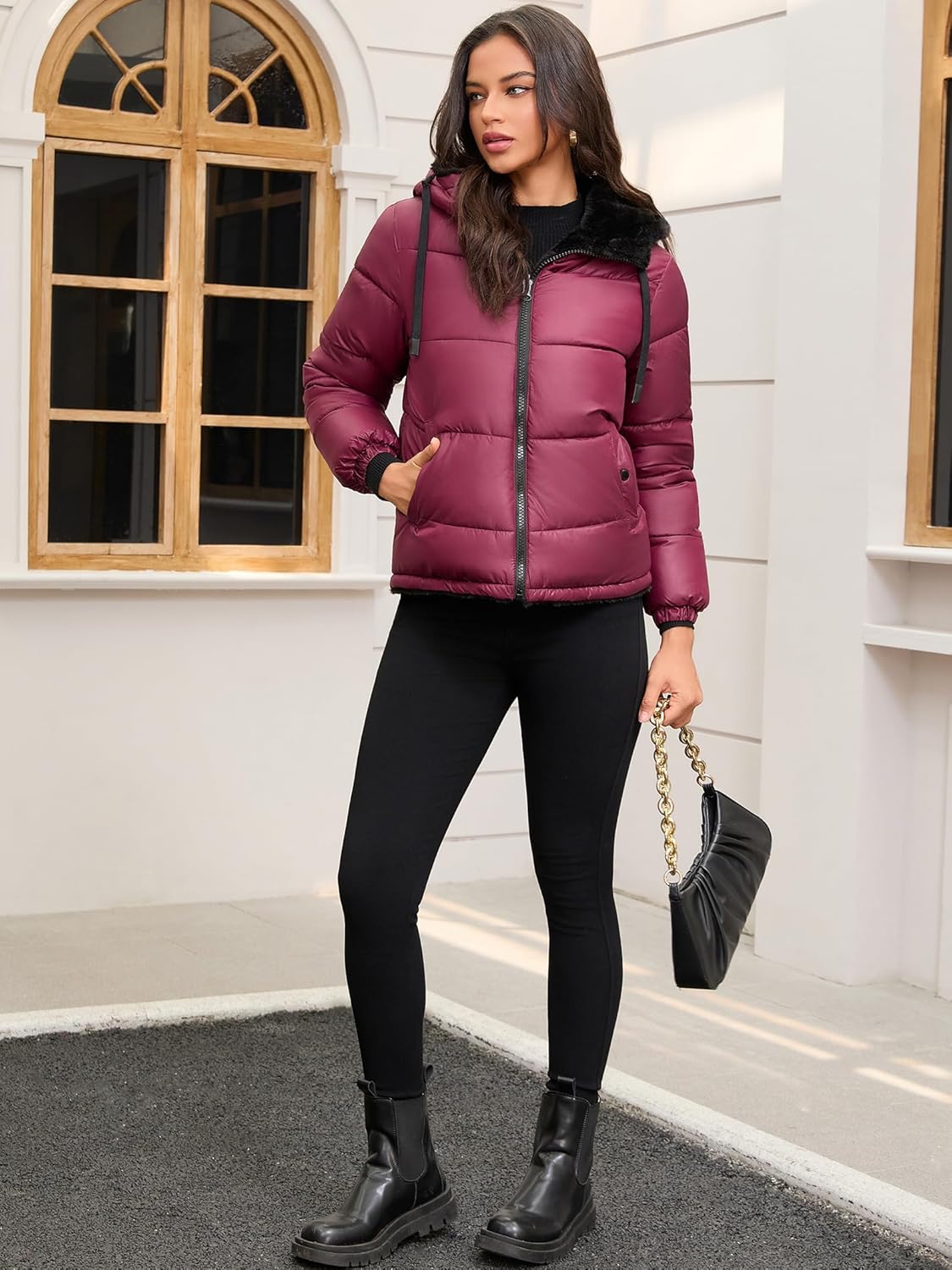 Women's Heavyweight Quilted Puffer Jacket Warm Sherpa Lined Reversible Winter Short Coat for Winter - Image 5