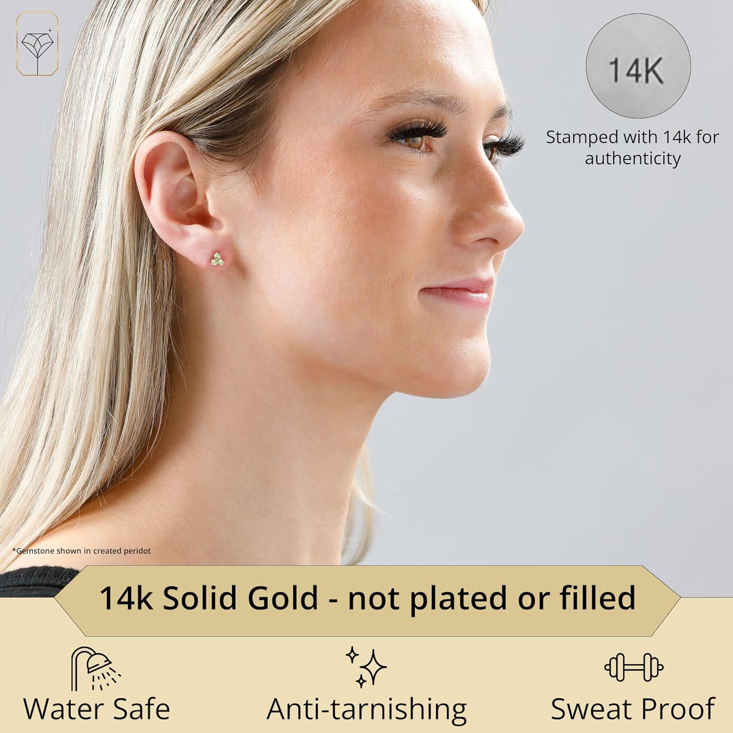 14k White or Yellow Gold Small Gemstone Trio Round Stud Earrings for Women with Push Backs and Birthstones by MAX + STONE