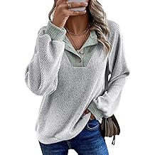 Womens Spring Fashion 2026 Womens Long Sleeve Shirts Patchwork Button Up V Neck Sweatshirt Casual Pullover Tops