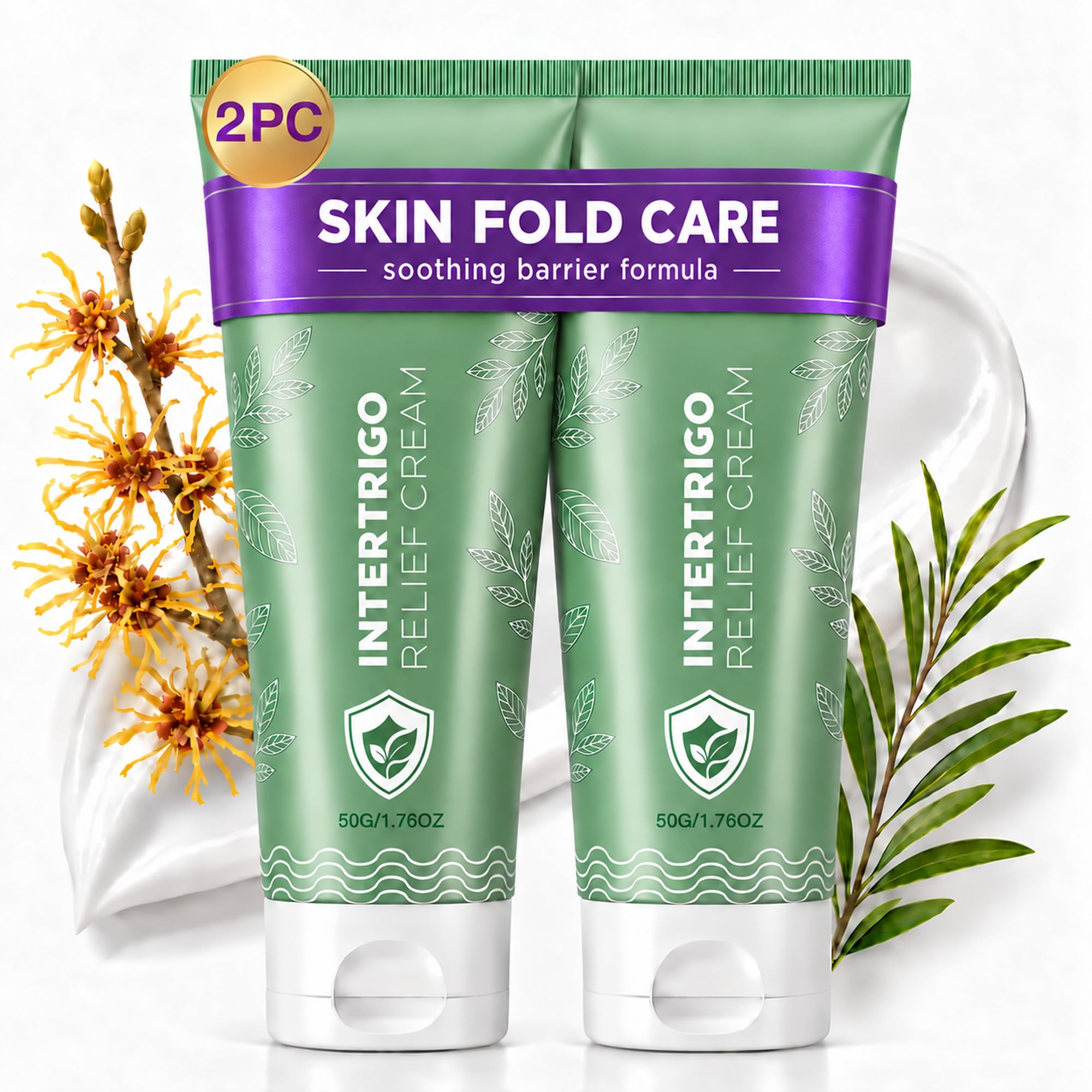Intertrigo Cream - 2 Pack Intertrigo Relief Cream For Skin Folds Care, Chafing & Intertrigo Rash Cream for Moisture & Friction Protection - Fast Drying Formula With Zinc Oxide & Witch Hazel Extract