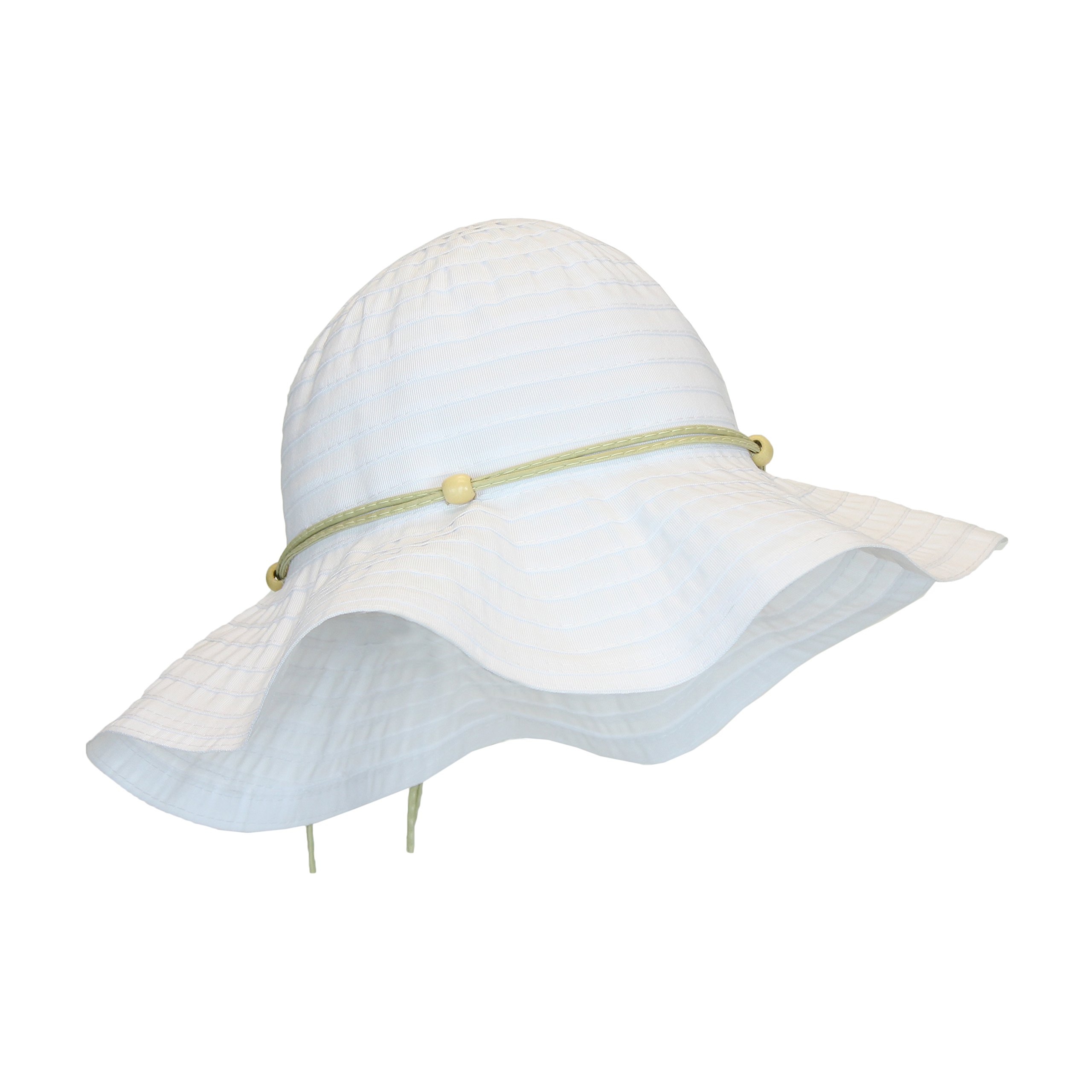 Kallina White Summer Hat w/Beads and Leatherette Trim, UPF 50+, Packable and Crushable