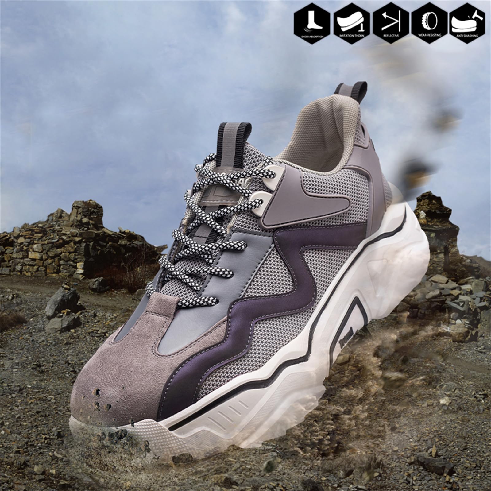 Damskie obuwie ochronne Stalowy nosek Sneaker Odblaskowa platforma Przemysłowe buty budowlane Obuwie robocze
