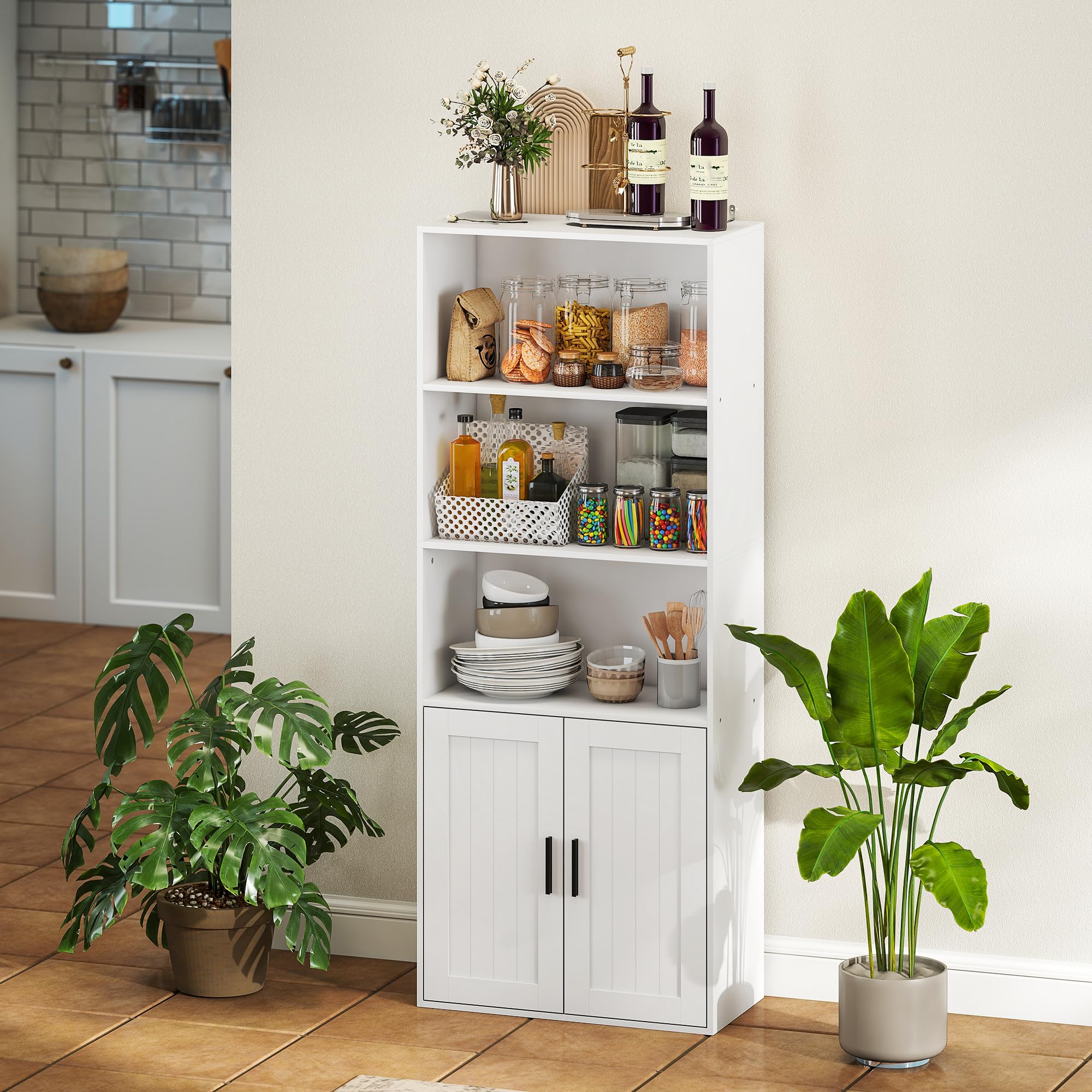 HOMCOM Mobile Libreria a 5 Livelli, con 2 Ante, 60x30x145.5 cm, Bianco