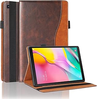 Tablet Case for Samsung Galaxy Tab A 10.1" (2019) SM-T510/SM-T515 Premium PU Leather Business Wallet Cover, Multi-Angle Stand Flip Case with Card Slot Soft TPU Tablet Back Cover, Brown
