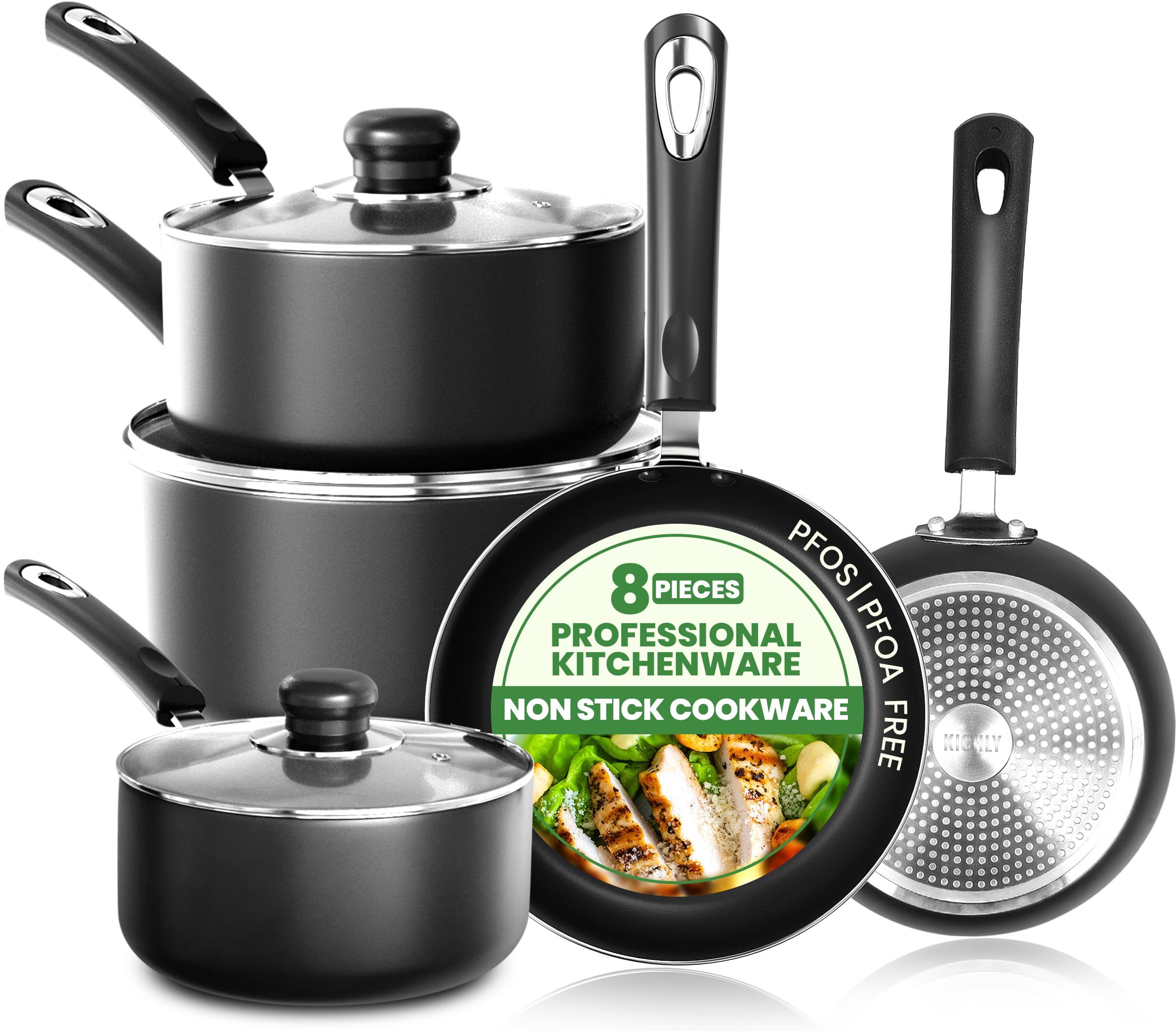 KICHLY 8 Piece Pots and Pans Set