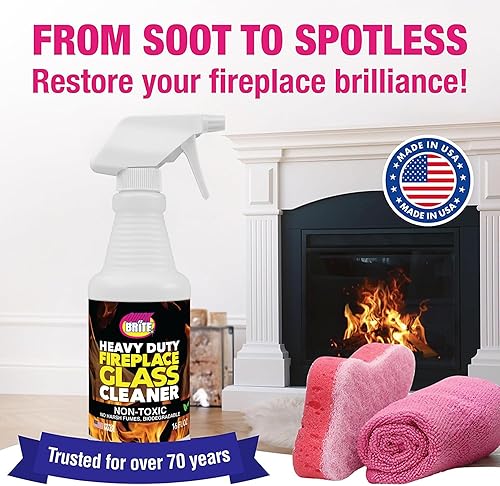 Miniatura 7 de Quick N Brite Fireplace Glass Cleaner Kit with Cloth and Sponge, Removes Soot, Smoke, Creosote, and more, 16 oz, 1-Pack