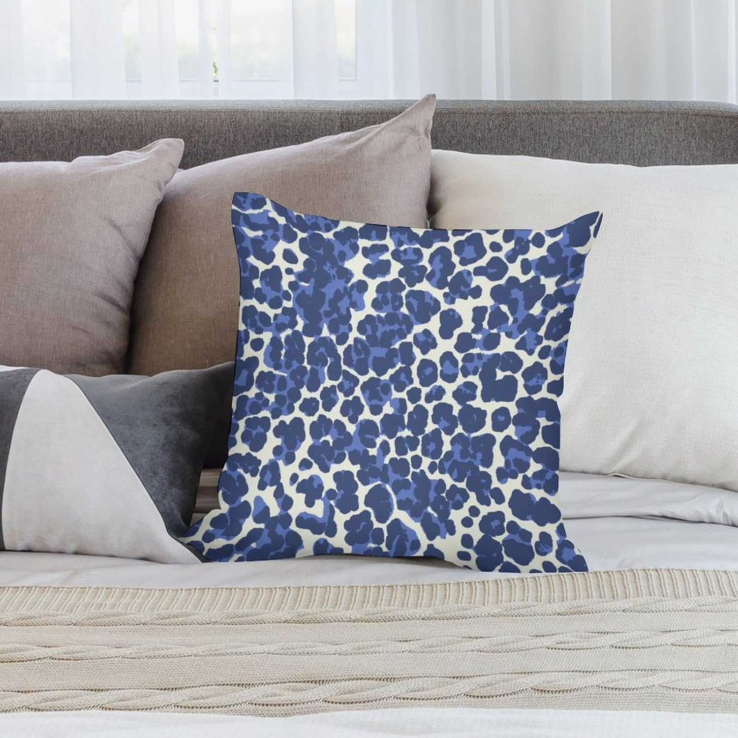 ArogGeld Royal Blue Navy Leopard Pillow Cover Set of 2 Leopard Print Animal Cheetah Throw Pillow Cover Asian Scenic Chinoiserie Double Side Velvet Pillow Cover Case for Bedroom 26"x26"