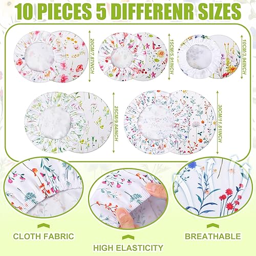 Miniatura 5 de Patelai 10 Pzs Cubiertas Reutilizables para Tazones en 5 Tamaños Tela Elástica de Tela Cubiertas Elásticas para Tazones de Almacenamiento de