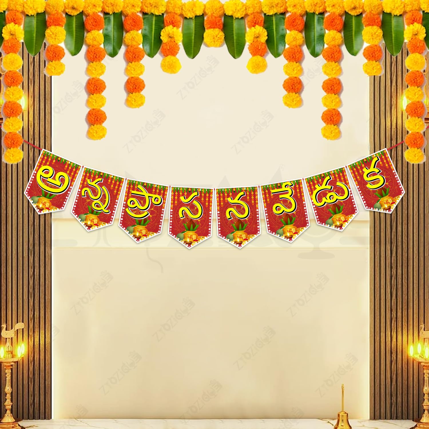 Zyozique® Red & Yellow Telugu Font Shubh Annaprasanam Paper Banner | Rice Ceremony Decorations Items | Annaprashan Decorations Item | Annaprashan Decoration-image-16