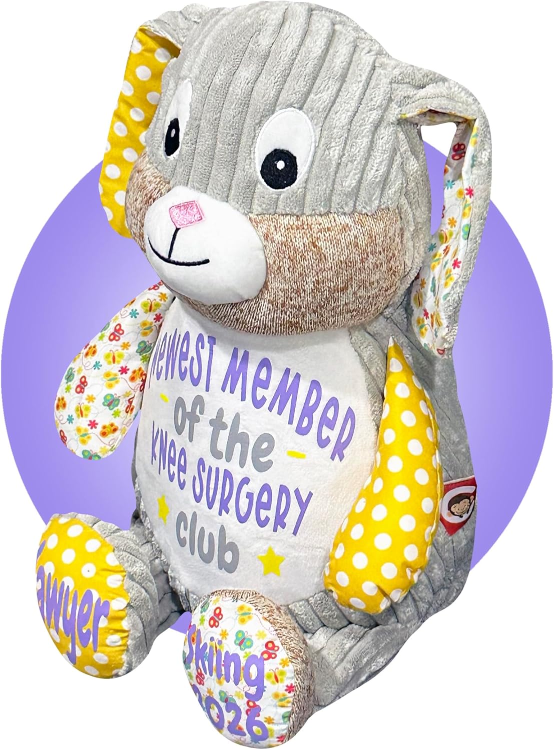 Knee Surgery Recovery Gifts - Personalized 17" Knee Replacement Stuffed Animals - Post Knee Surgery Get Well Soon Gifts - Leg Repair Items (Sunshine Bunny)