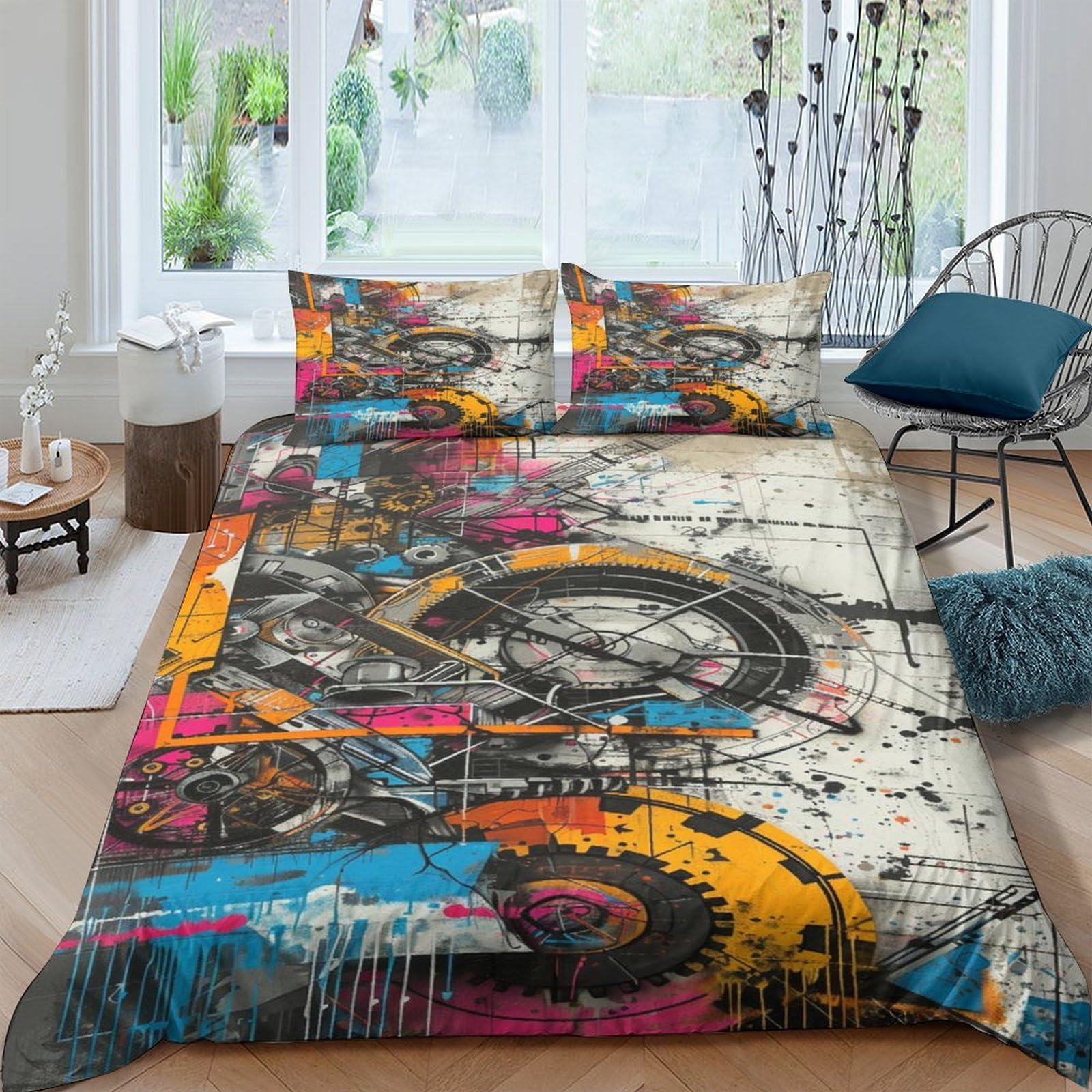 Housse de couette 3D imprimé graffiti literie microfibre respirante douce parure de lit double 200x200