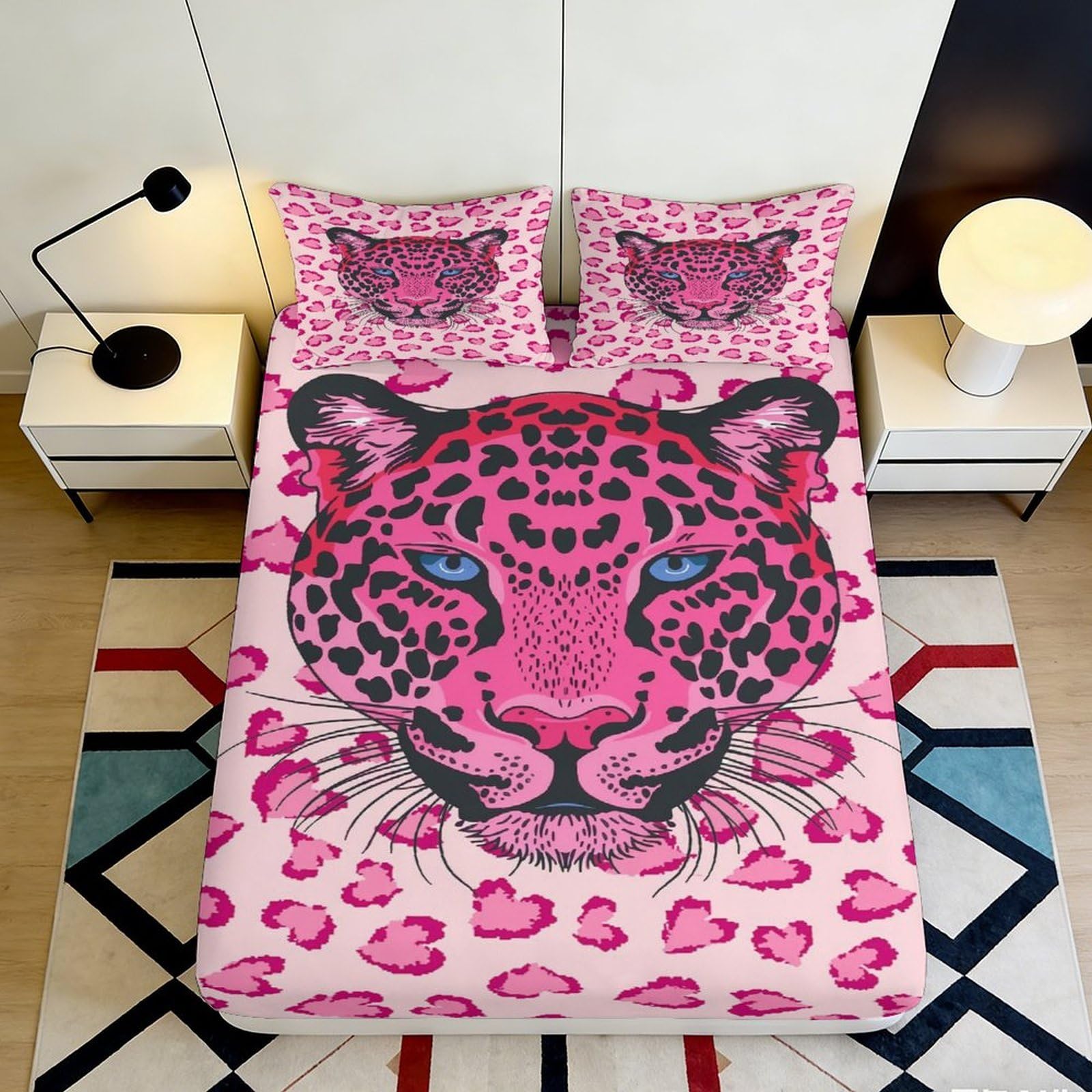 3D Printed Leopard Pattern Fitted Sheet Microfiber Deep Pocket Non-Slip Bedroom Bedding Leopard Mattress Fitted Cover for Adults Teens 90x200x25cm